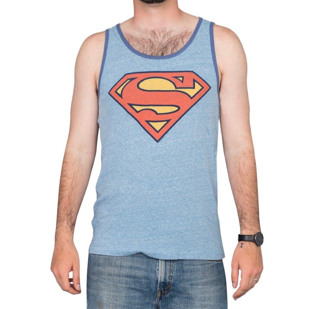 Men's Superman Man of Steel Beveled Logo Long Sleeve Shirt - Navy Blue - Medium