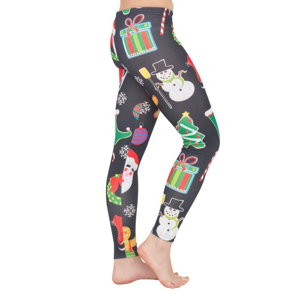 Holiday Symbols All Over Red Juniors Ugly Christmas Leggings