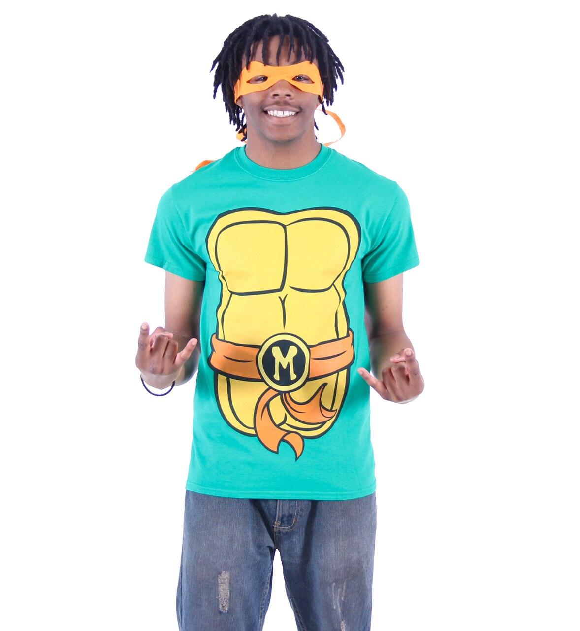 Teenage Mutant Ninja Turtles Mens T-Shirt - TMNT Simple Costume Front w/ Cape (Medium)