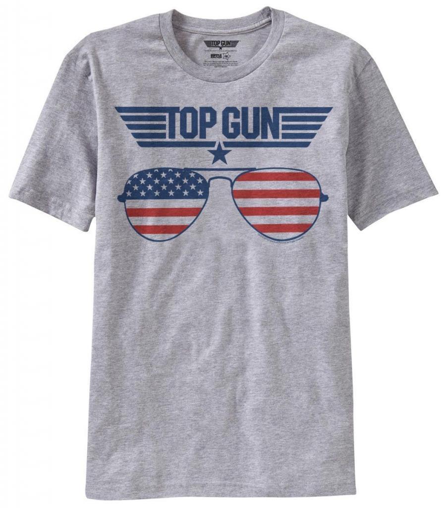 Round-neck cotton T-shirt US vintage Flag BlueTop Gun