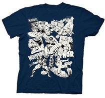 Marvel Comics Characters UV Collage Navy Youth T-shirt - Indoor