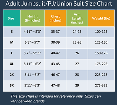 Onesie & Jump Suit Size Chart