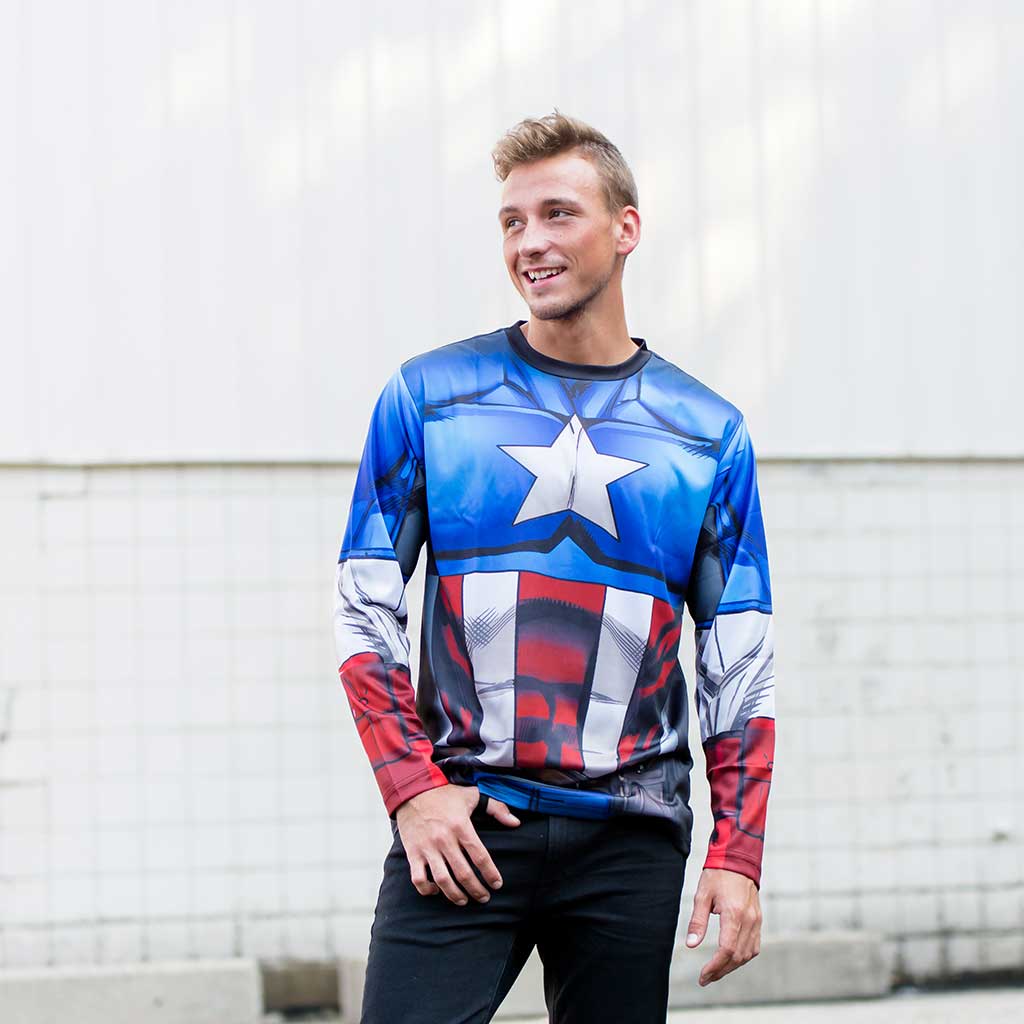 Captain America Sublimated Adult LONG SLEEVE Costume T-Shirt Guy