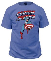 Captain America Classic Charging Iris Blue Adult T-shirt