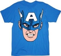 Captain America Cappy Face Blue Adult T-Shirt