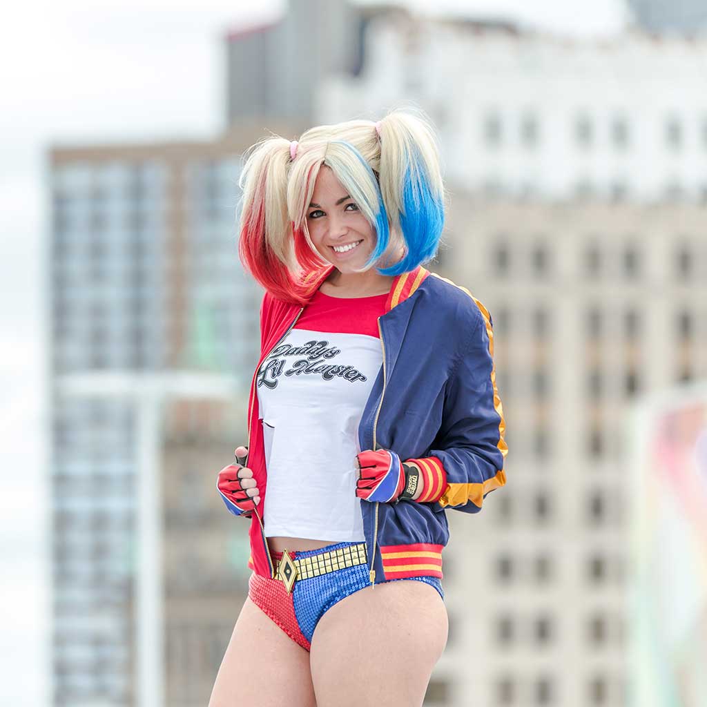 Suicide Squad Harley Quinn Costume With Jacket Shorts T-Shirt Gloves And Wig