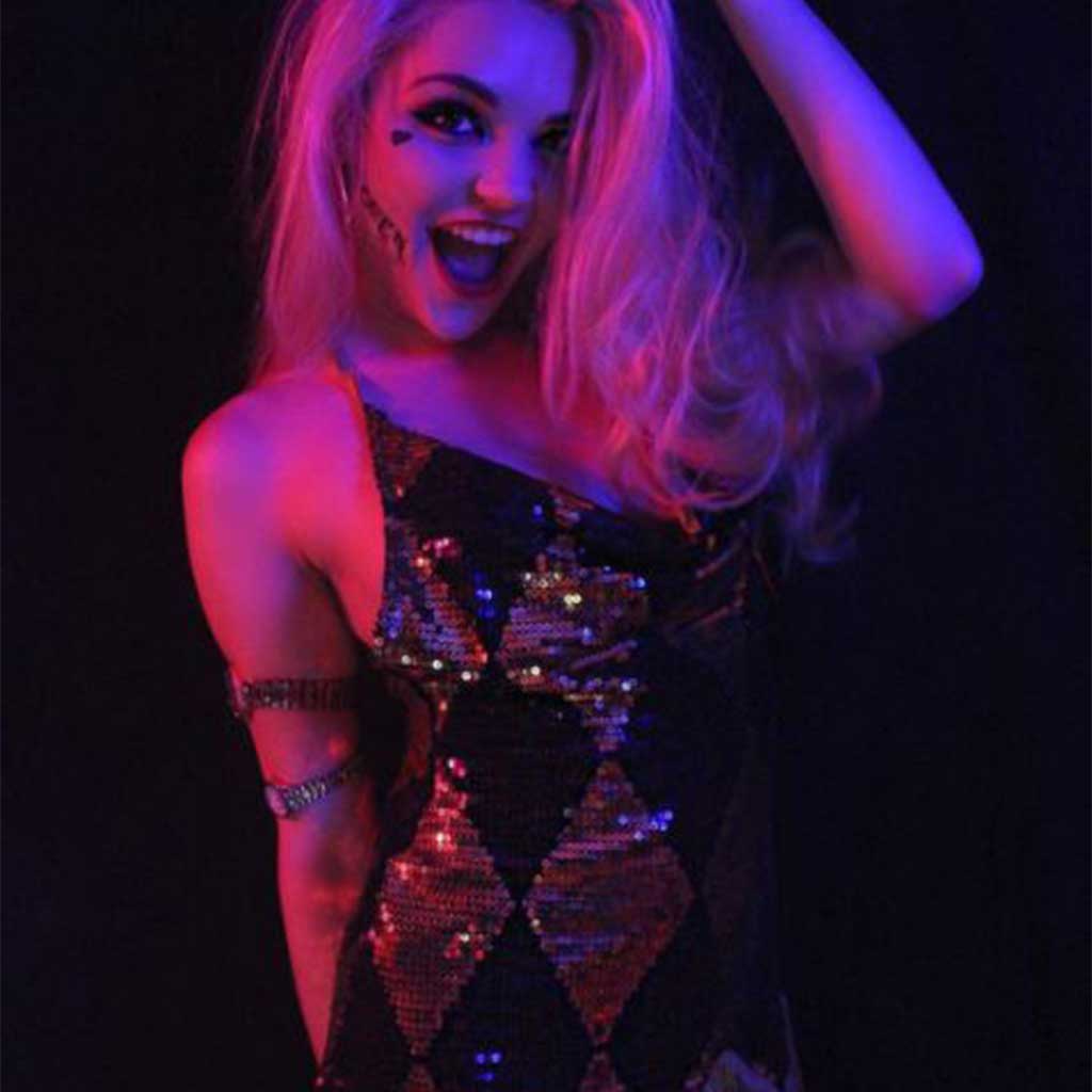 Harley Quinn Sequin Chemise Costume Dress with Fringe Girl 4