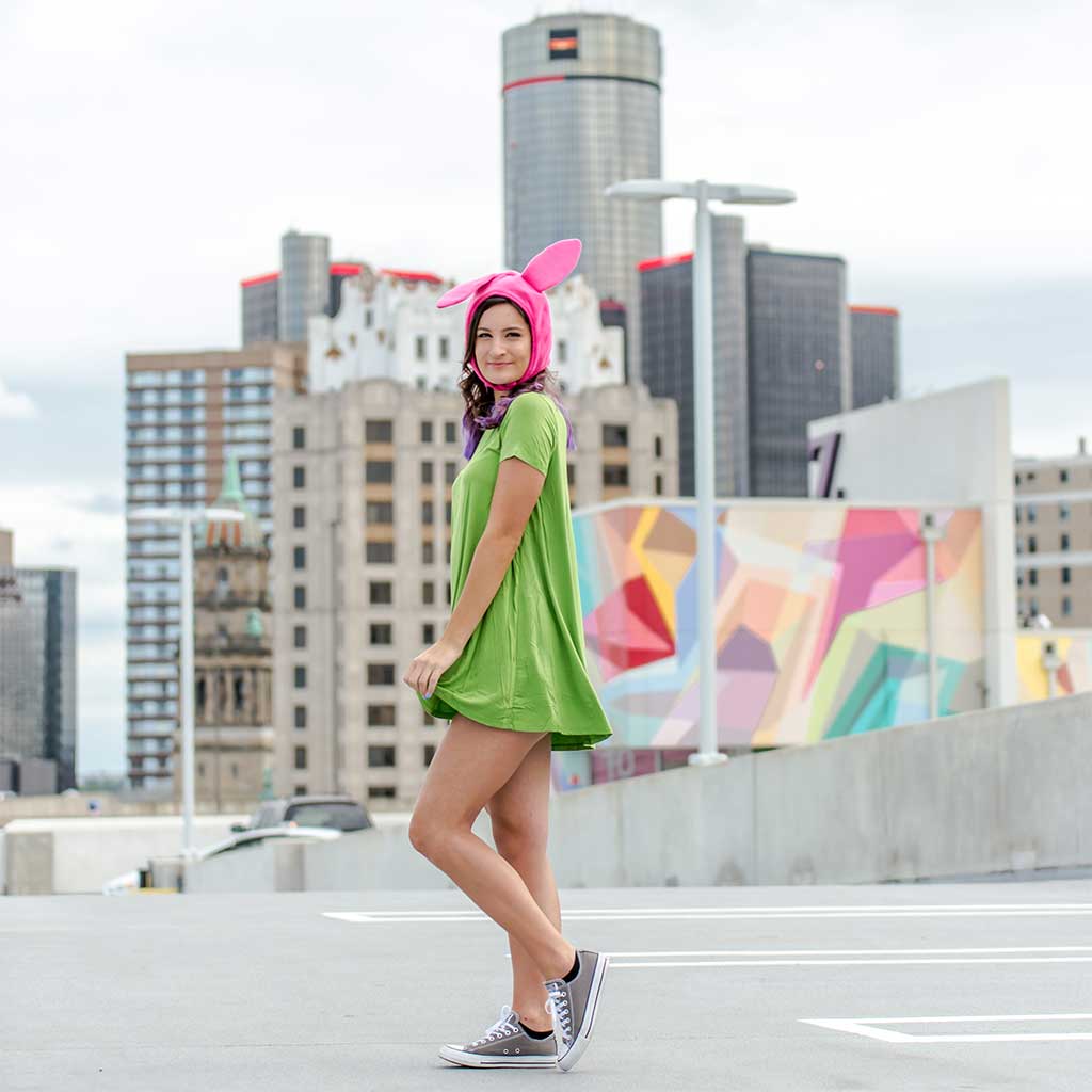 Bob's Burgers Louise Hat with Green Dress Costume Set