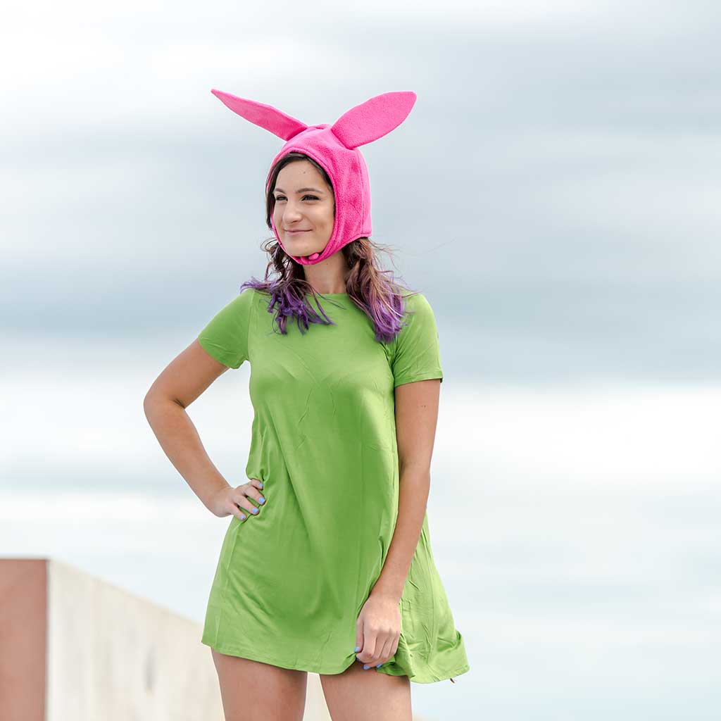 Bob's Burgers Louise Hat with Green Dress Costume Set (X-Large) 