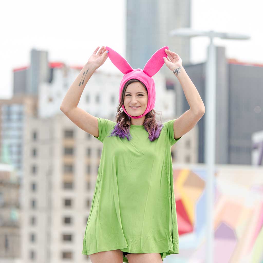 Bob's Burgers Louise Hat with Green Dress Costume Set