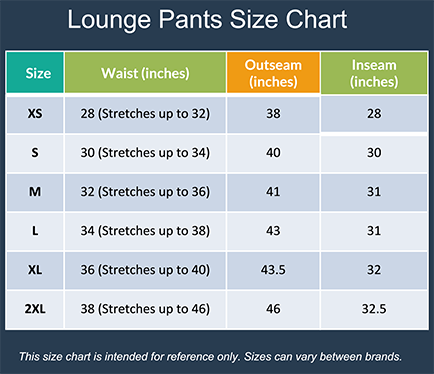 Loung Pants Size Chart