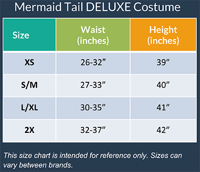 Magical Mermaid Sparkle Tail DELUXE Costume Size Chart