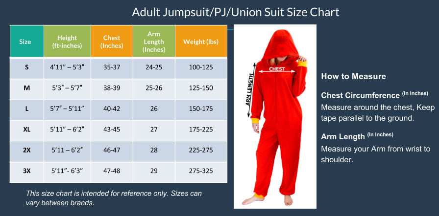 Onesie & Jump Suit Size Chart