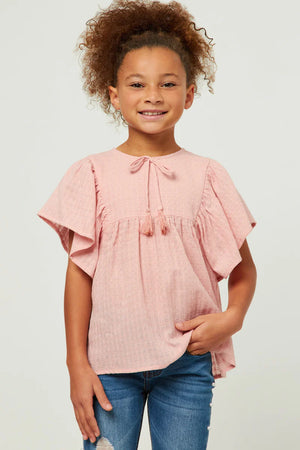 Flutter Sleeve Tassel Detail Textured Top - shoptheexchange