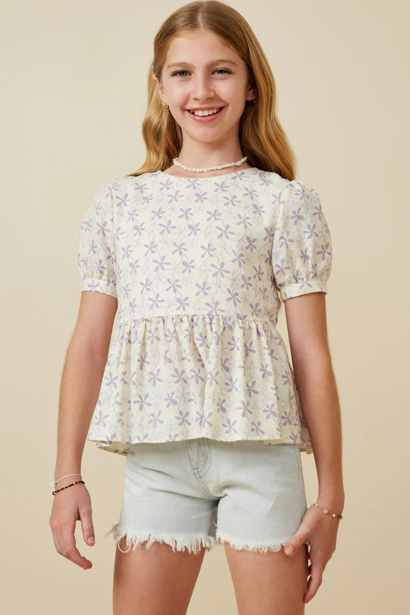 Floral Print Puff Sleeve Baby Doll Top
