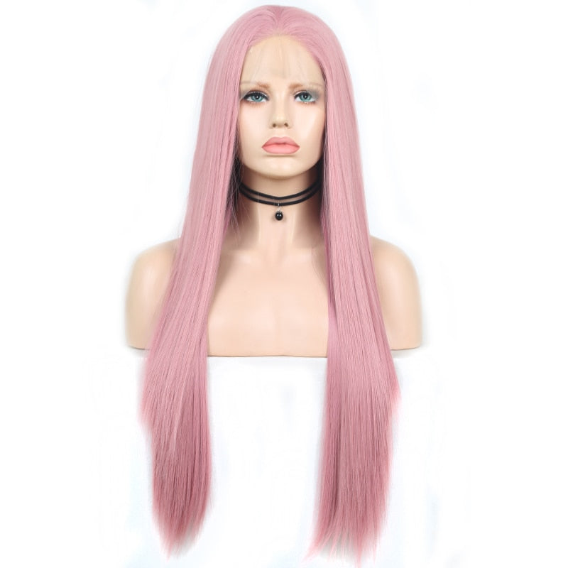 Straight Natural Hairline Pink Synthetic Wig