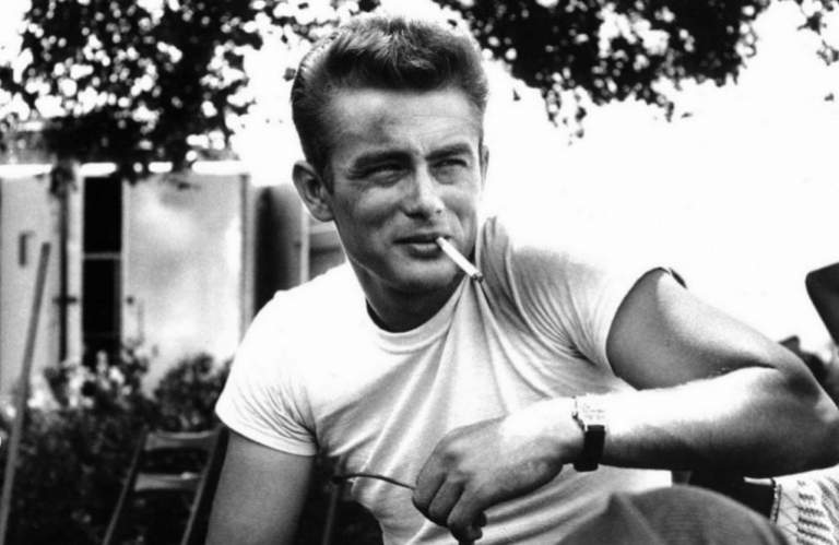 James Dean in a basic white T on the set of 