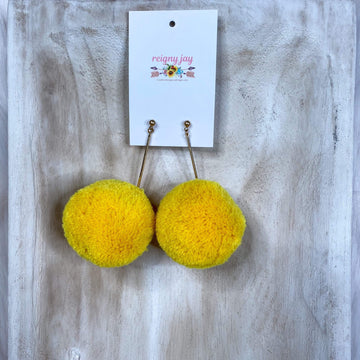 Yellow Pom Pom Earrings