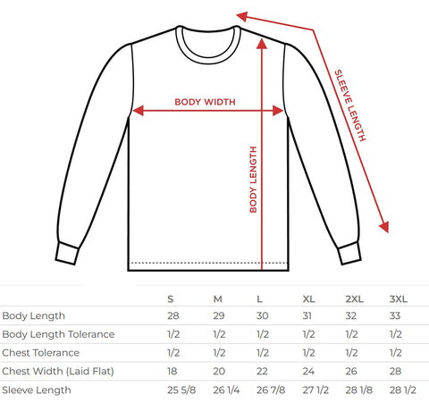 long sleeve size chart