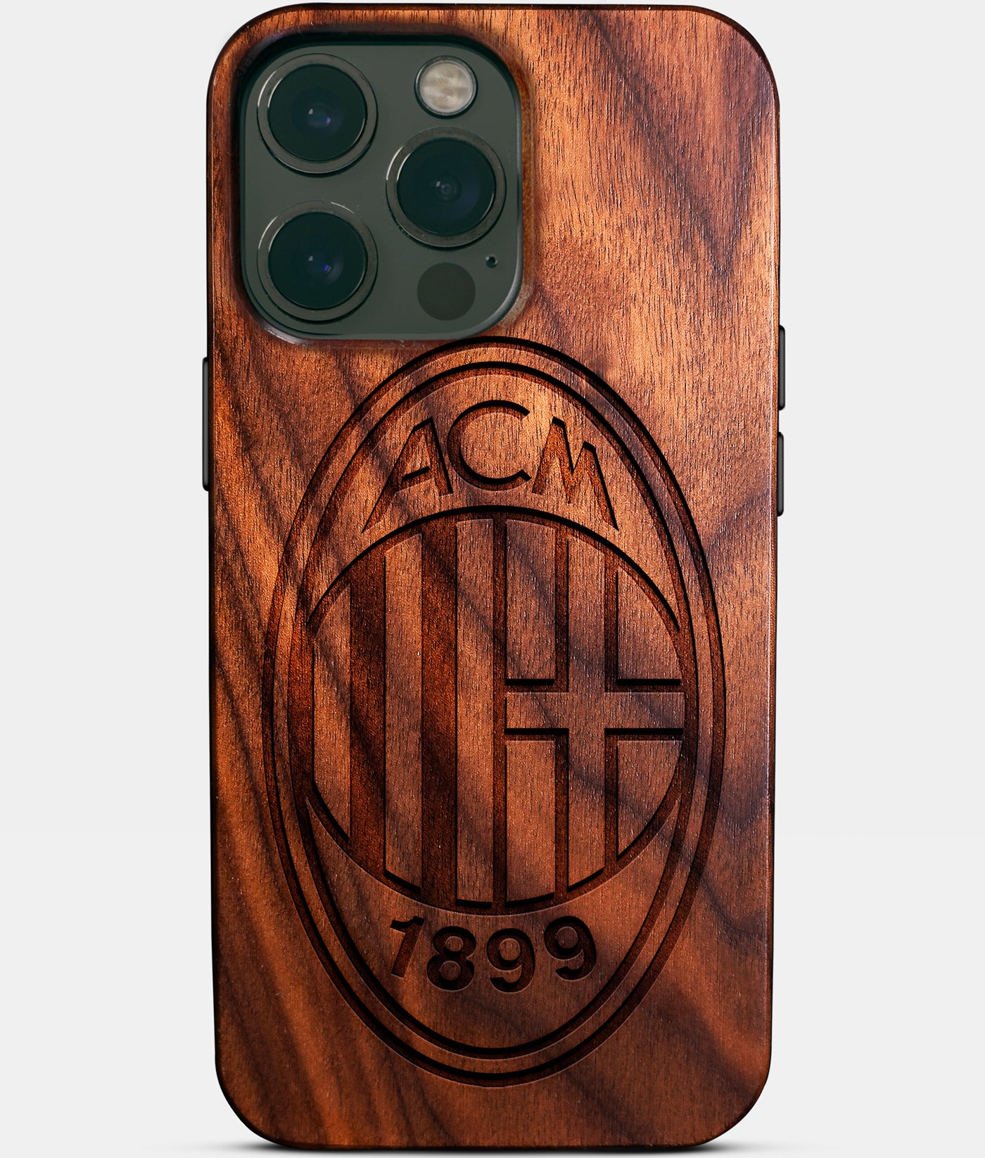 Custom A.C. Milan iPhone 14/14 Pro/14 Pro Max/14 Plus Case - Carved Wood A.C. Milan Cover - Eco-friendly AC Milan iPhone 14 Case - Custom AC Milan Gift For Him - Monogrammed Personalized iPhone 14 Cover By Engraved In Nature