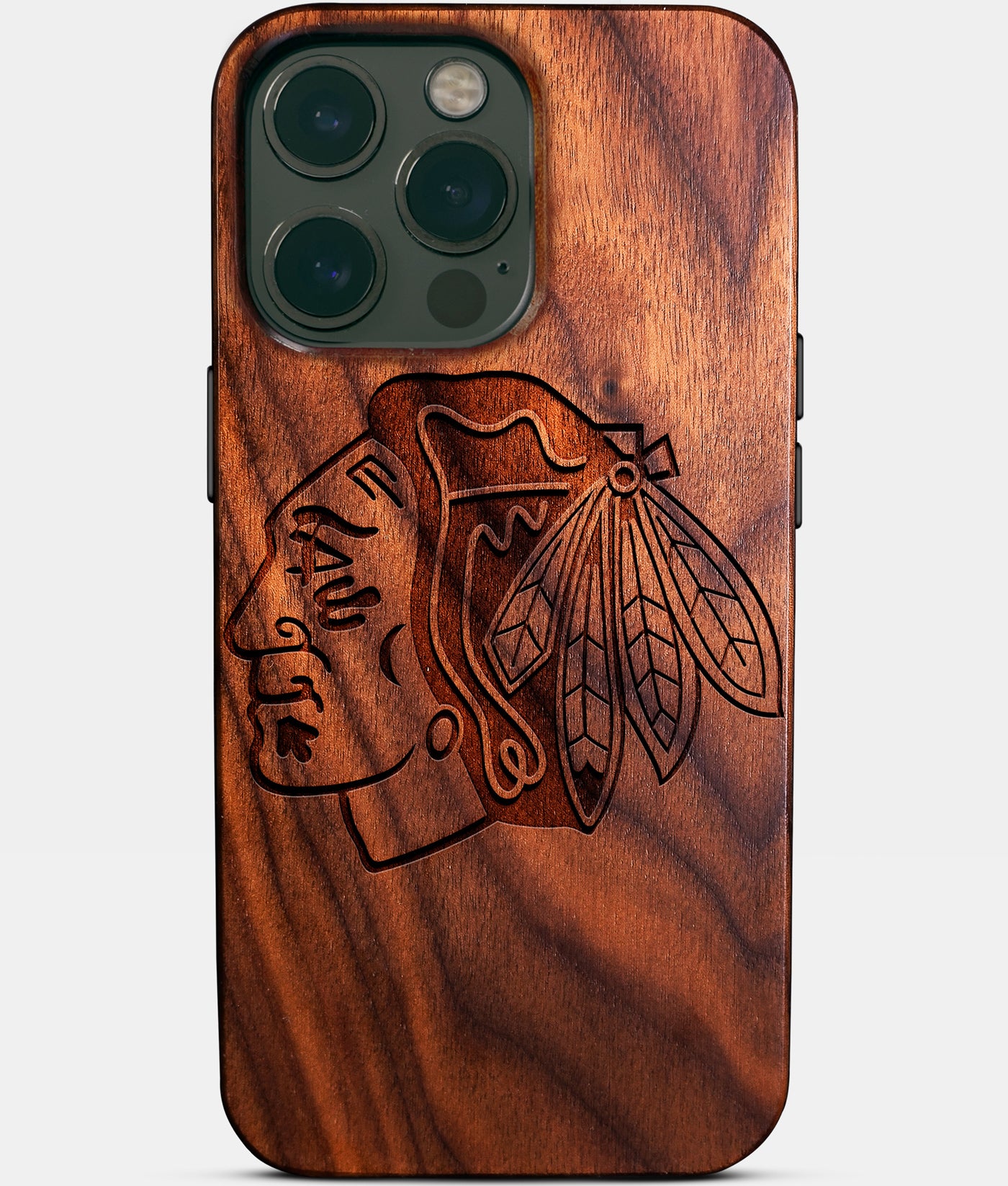 Custom Chicago Blackhawks iPhone 14/14 Pro/14 Pro Max/14 Plus Case - Carved Wood Blackhawks Cover - Eco-friendly Chicago Blackhawks iPhone 14 Case - Custom Chicago Blackhawks Gift For Him - Monogrammed Personalized iPhone 14 Cover By Engraved In Nature