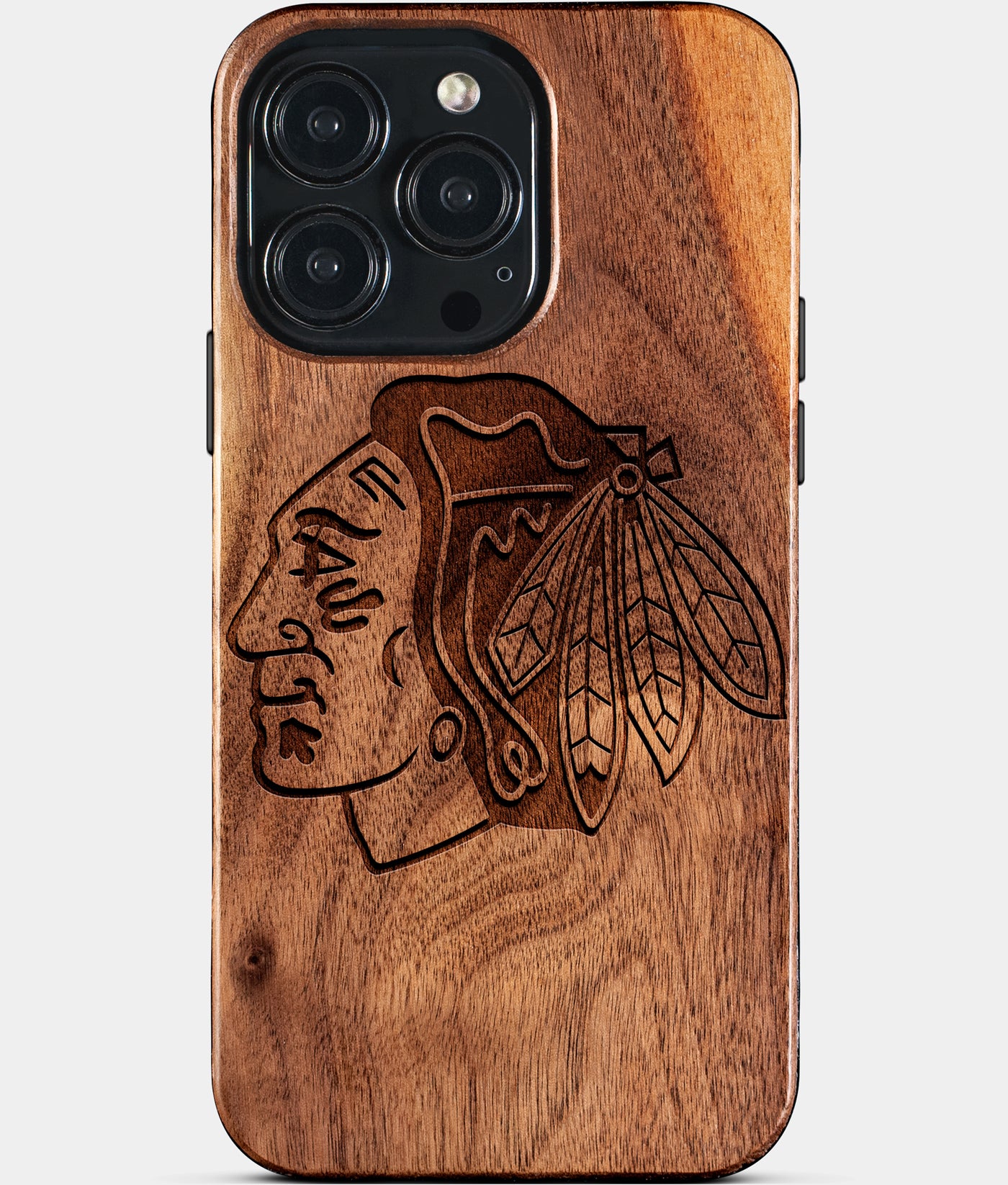 Custom Chicago Blackhawks iPhone 15/15 Pro/15 Pro Max/15 Plus Case - Carved Wood Blackhawks Cover - Eco-friendly Chicago Blackhawks iPhone 15 Case - Custom Chicago Blackhawks Gift For Him - Monogrammed Personalized iPhone 15 Cover By Engraved In Nature