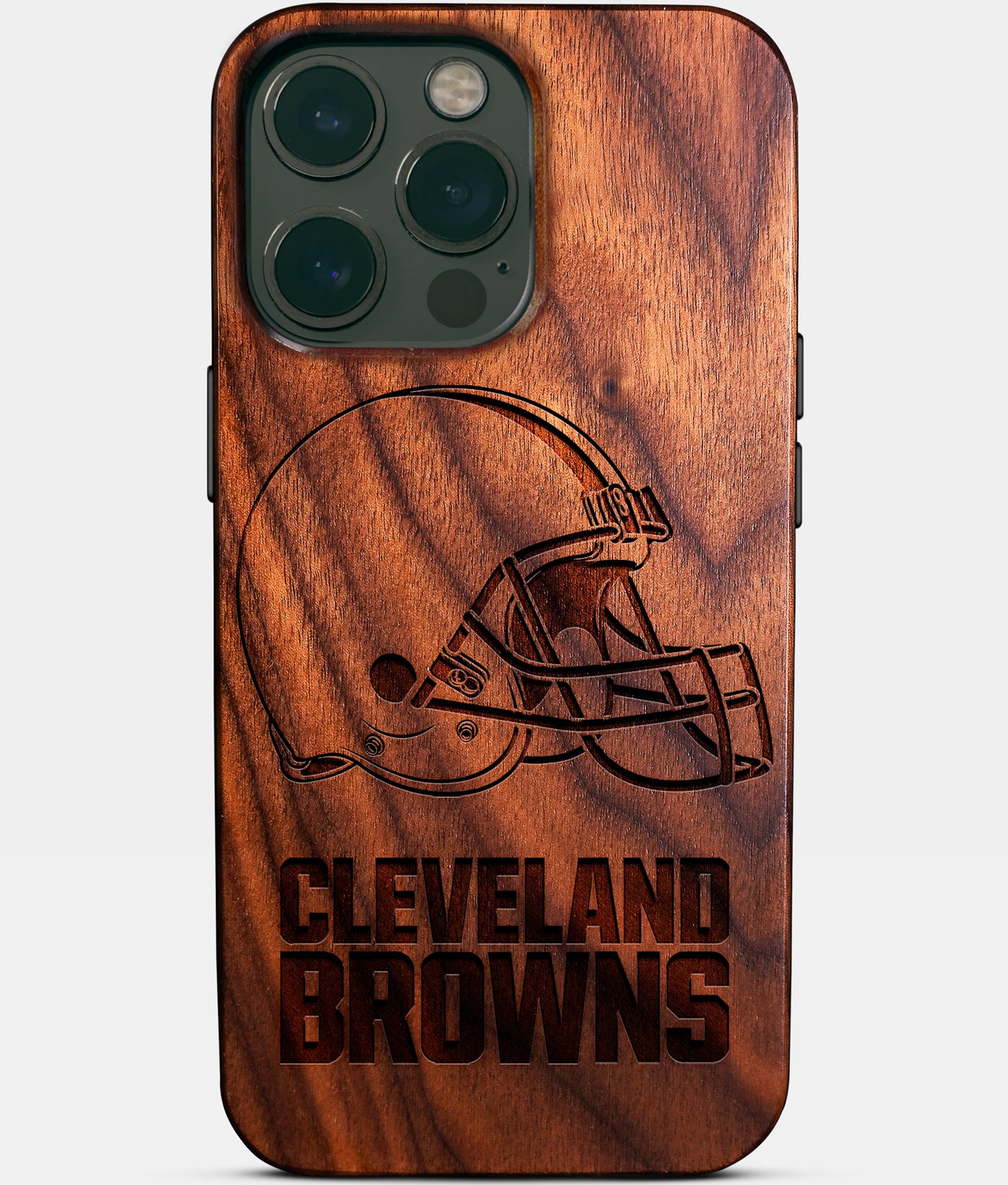Custom Cleveland Browns iPhone 14/14 Pro/14 Pro Max/14 Plus Case - Carved Wood Cleveland Browns Cover - Eco-friendly Cleveland Browns iPhone 14 Case - Custom Cleveland Browns Gift For Him - Monogrammed Personalized iPhone 14 Cover By Engraved In Nature