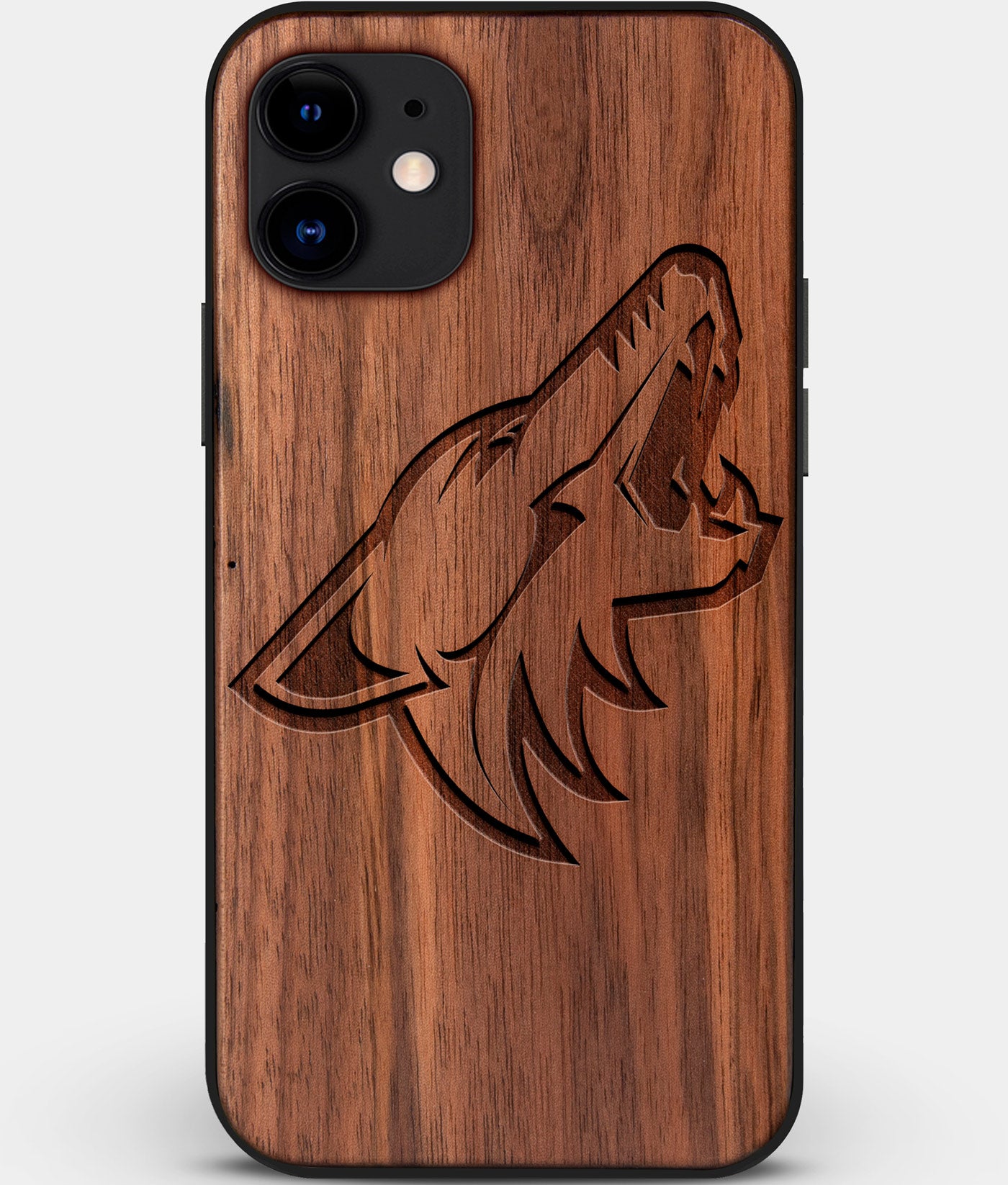 Custom Carved Wood Arizona Coyotes iPhone 12 Mini Case | Personalized Walnut Wood Arizona Coyotes Cover, Birthday Gift, Gifts For Him, Monogrammed Gift For Fan | by Engraved In Nature