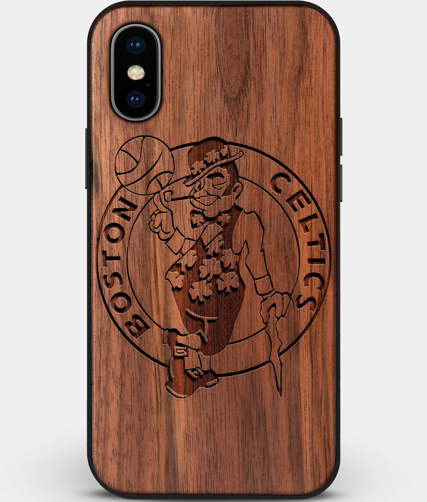 Custom Carved Wood Boston Celtics iPhone XS Max Case | Personalized Walnut Wood Boston Celtics Cover, Birthday Gift, Gifts For Him, Monogrammed Gift For Fan | by Engraved In Nature