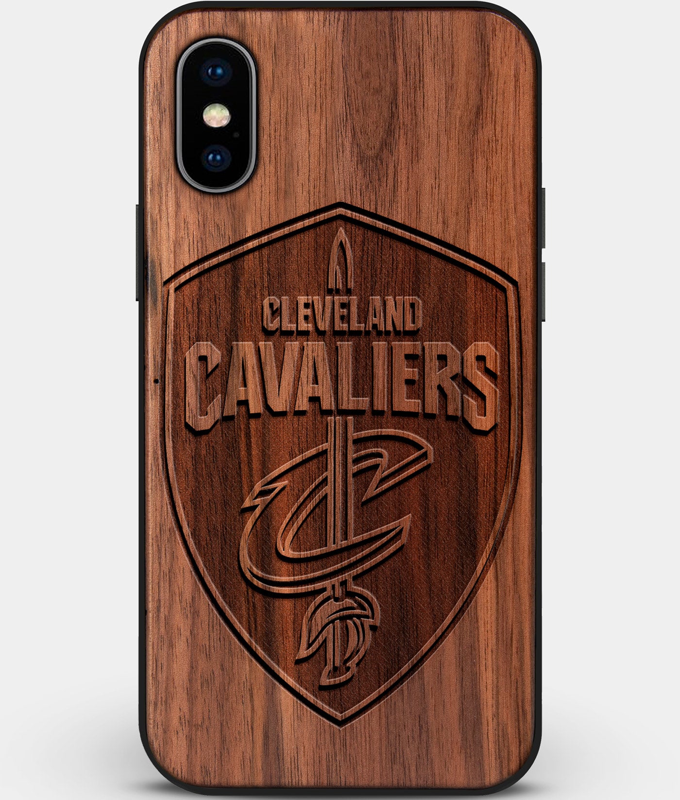 Custom Carved Wood Cleveland Cavaliers iPhone XS Max Case | Personalized Walnut Wood Cleveland Cavaliers Cover, Birthday Gift, Gifts For Him, Monogrammed Gift For Fan | by Engraved In Nature