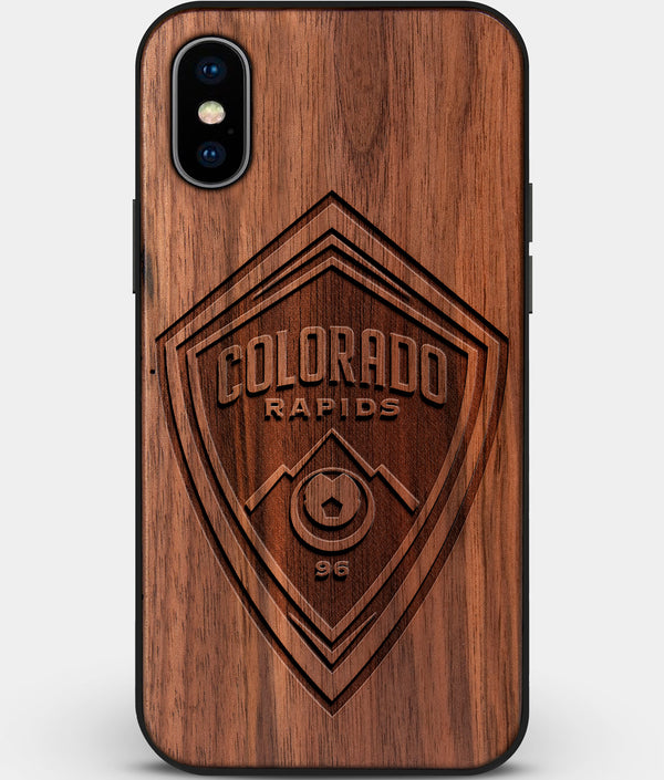 Custom Carved Wood Colorado Rapids iPhone X/XS Case | Personalized Walnut Wood Colorado Rapids Cover, Birthday Gift, Gifts For Him, Monogrammed Gift For Fan | by Engraved In Nature