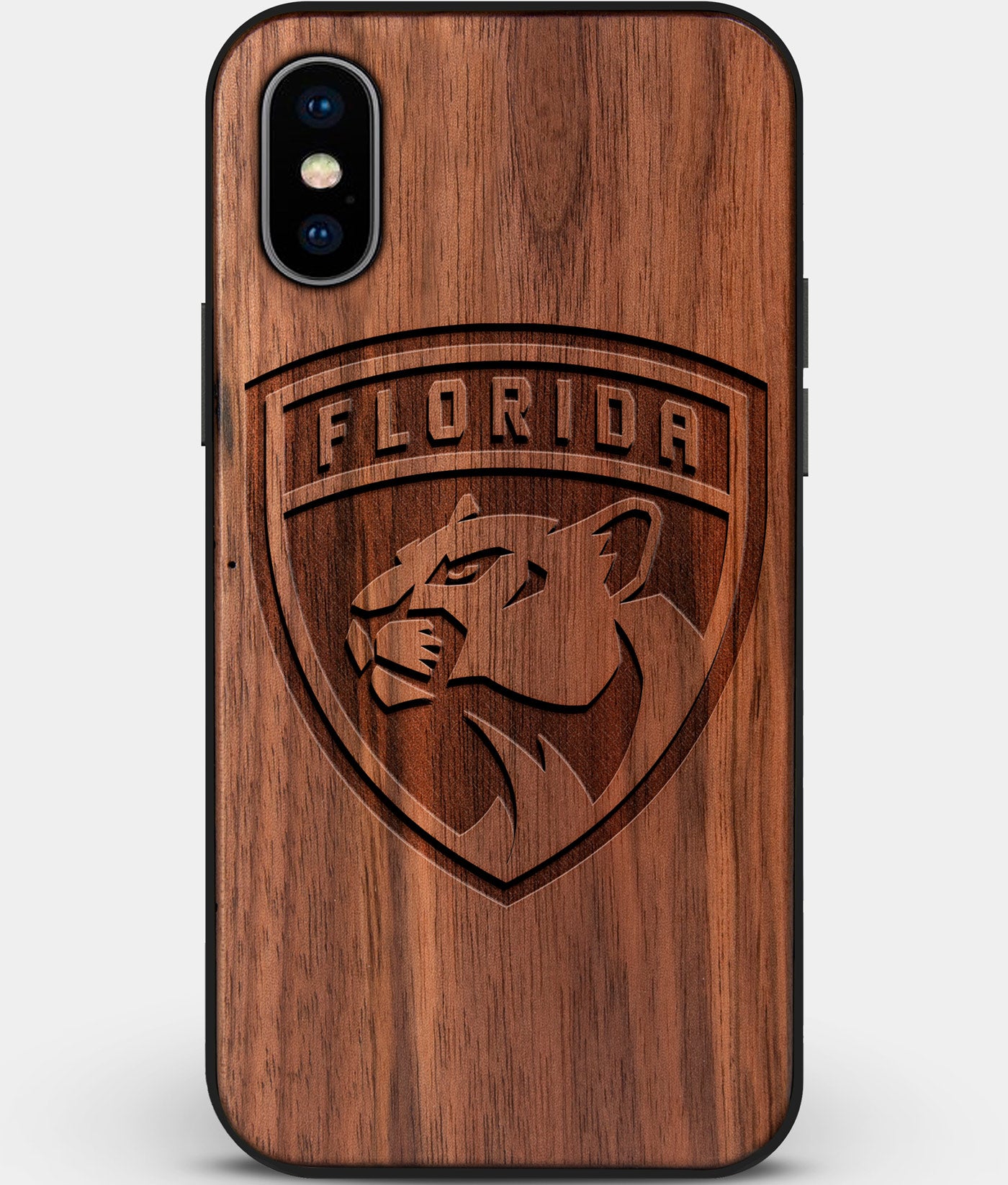 Custom Carved Wood Florida Panthers iPhone XS Max Case | Personalized Walnut Wood Florida Panthers Cover, Birthday Gift, Gifts For Him, Monogrammed Gift For Fan | by Engraved In Nature