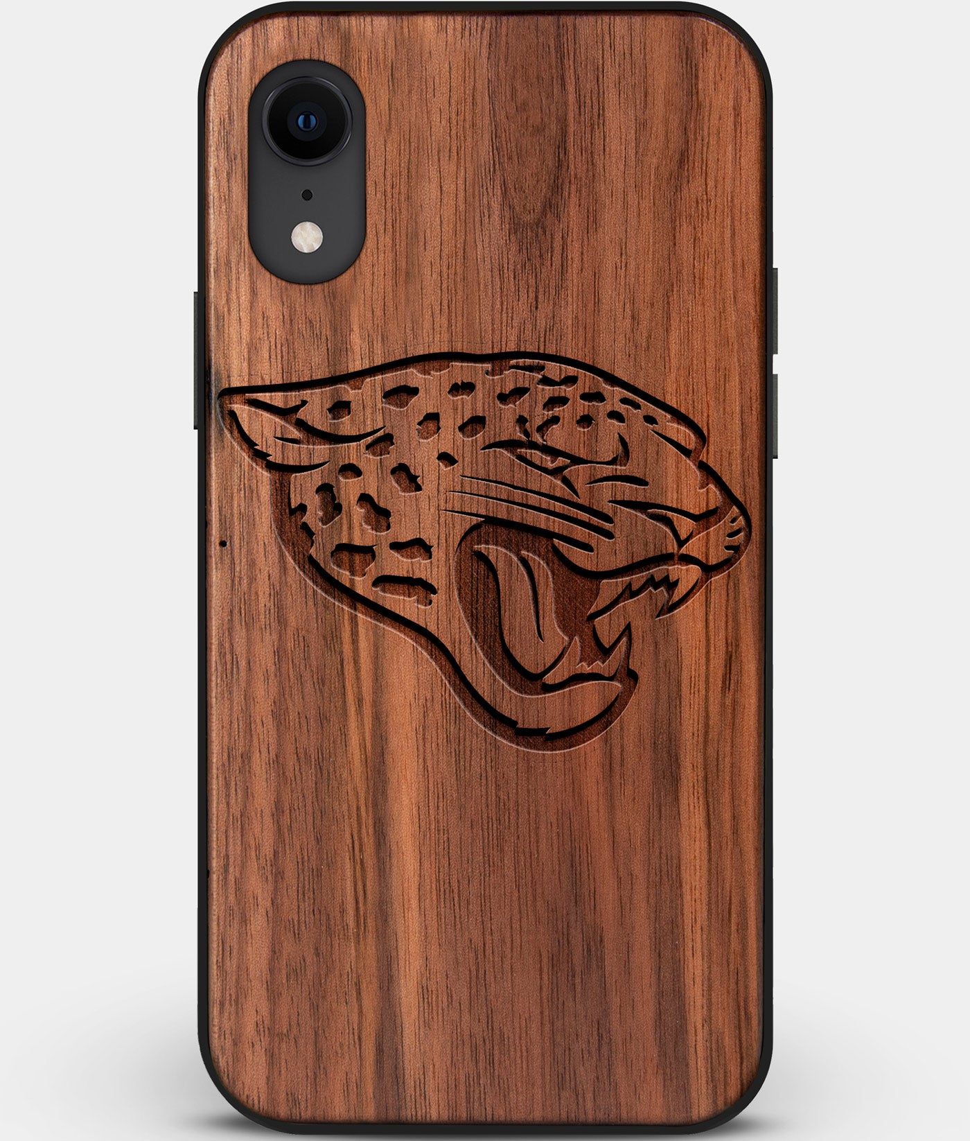 Custom Carved Wood Jacksonville Jaguars iPhone XR Case | Personalized Walnut Wood Jacksonville Jaguars Cover, Birthday Gift, Gifts For Him, Monogrammed Gift For Fan | by Engraved In Nature