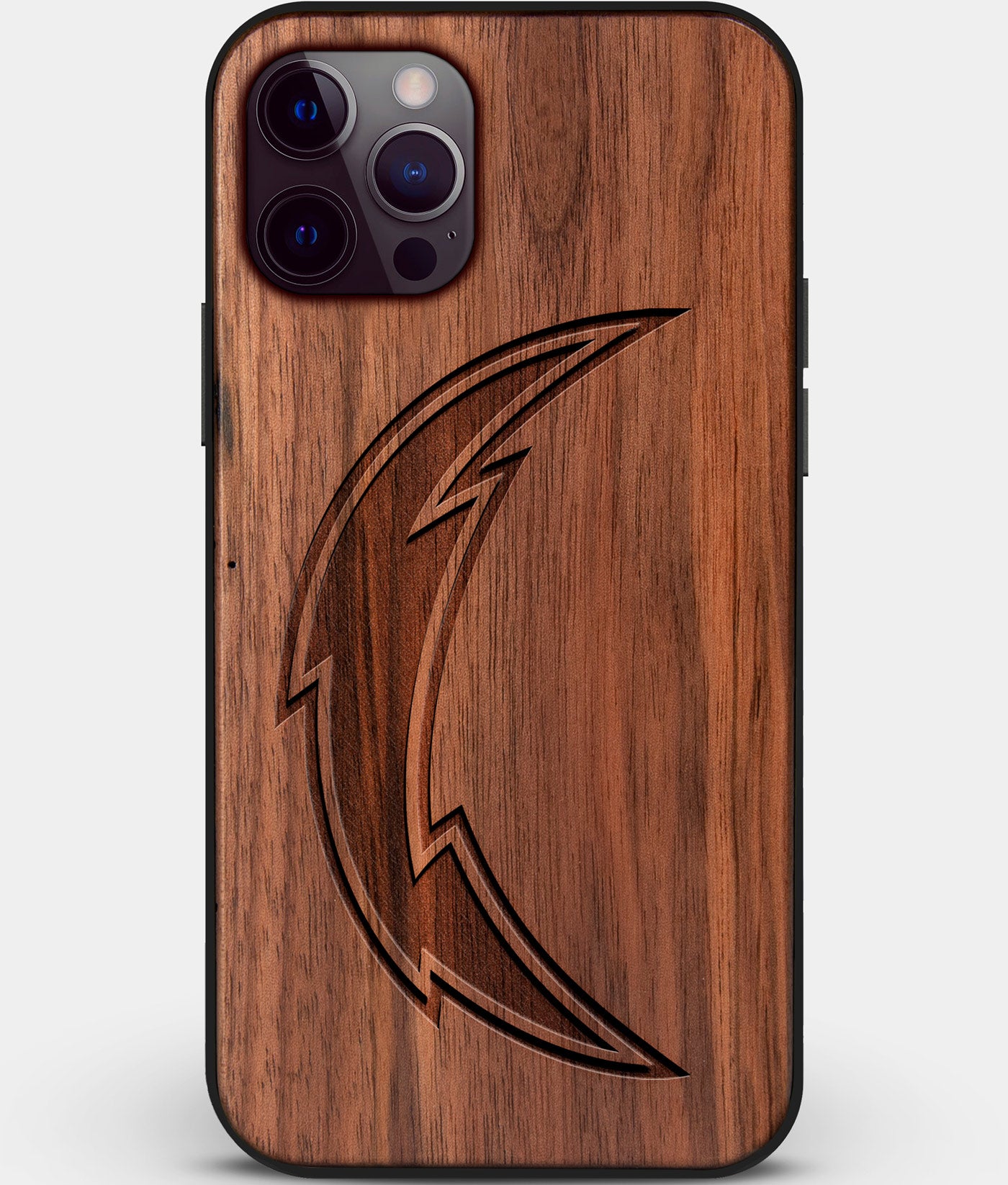 Custom Carved Wood Los Angeles Chargers iPhone 12 Pro Max Case | Personalized Walnut Wood Los Angeles Chargers Cover, Birthday Gift, Gifts For Him, Monogrammed Gift For Fan | by Engraved In Nature