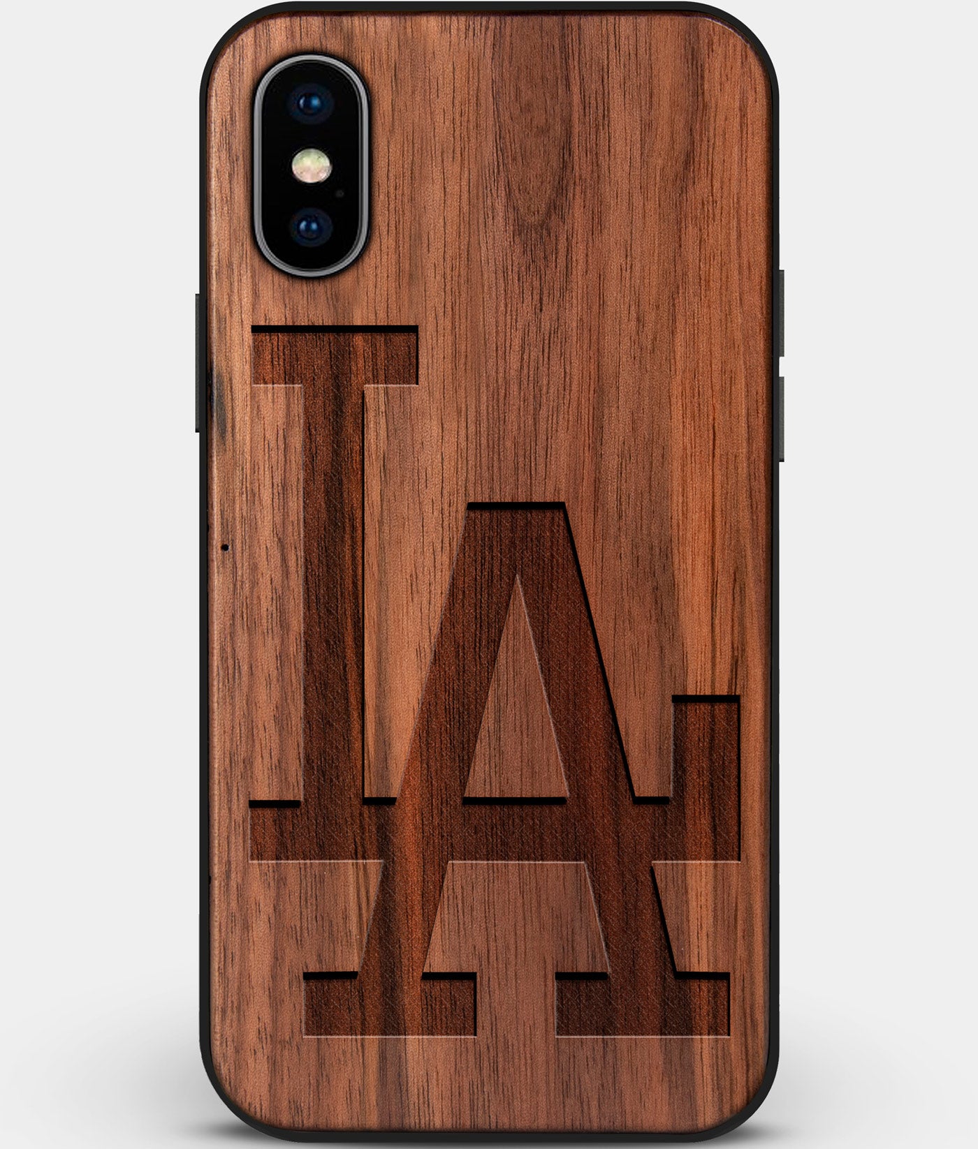 Custom Carved Wood Los Angeles Dodgers iPhone X/XS Case Classic | Personalized Walnut Wood Los Angeles Dodgers Cover, Birthday Gift, Gifts For Him, Monogrammed Gift For Fan | by Engraved In Nature
