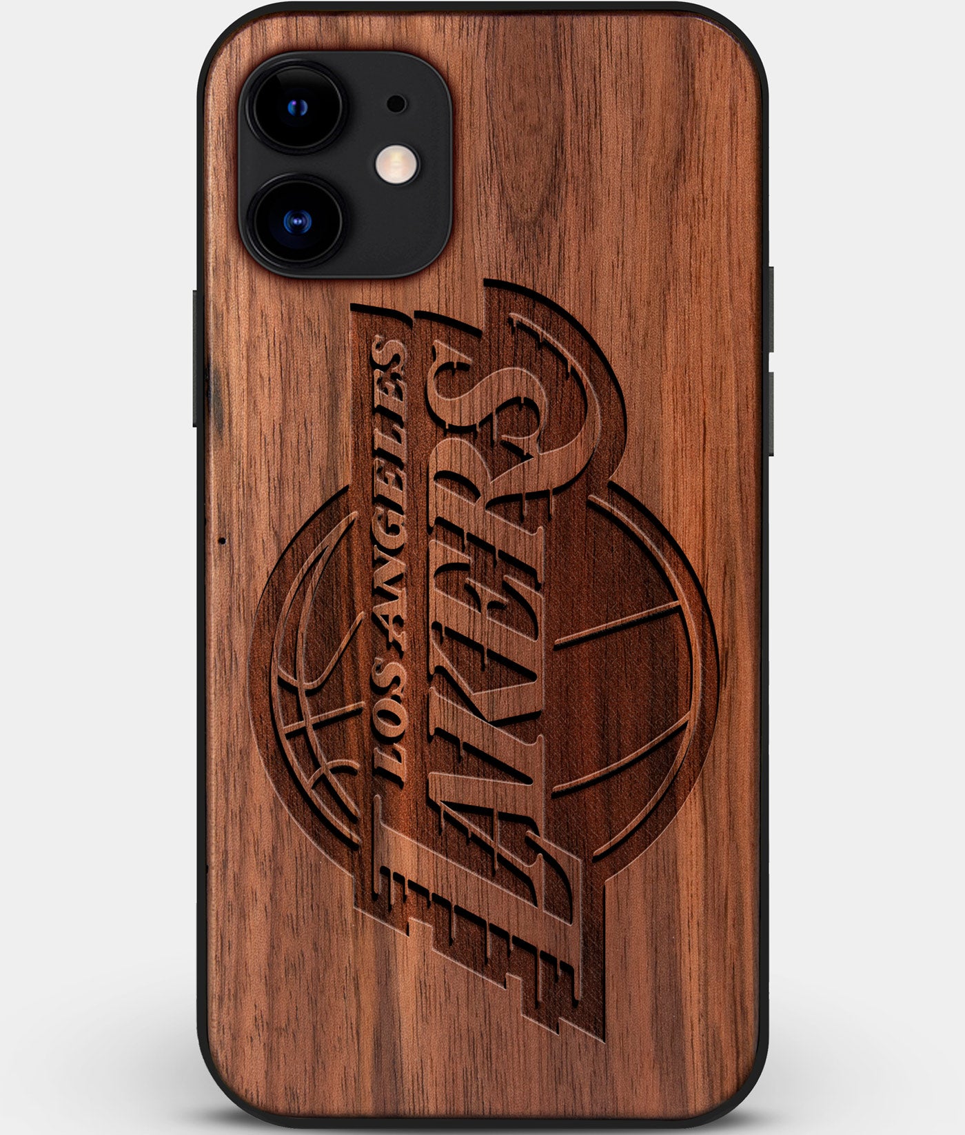 Custom Carved Wood Los Angeles Lakers iPhone 12 Case | Personalized Walnut Wood Los Angeles Lakers Cover, Birthday Gift, Gifts For Him, Monogrammed Gift For Fan | by Engraved In Nature