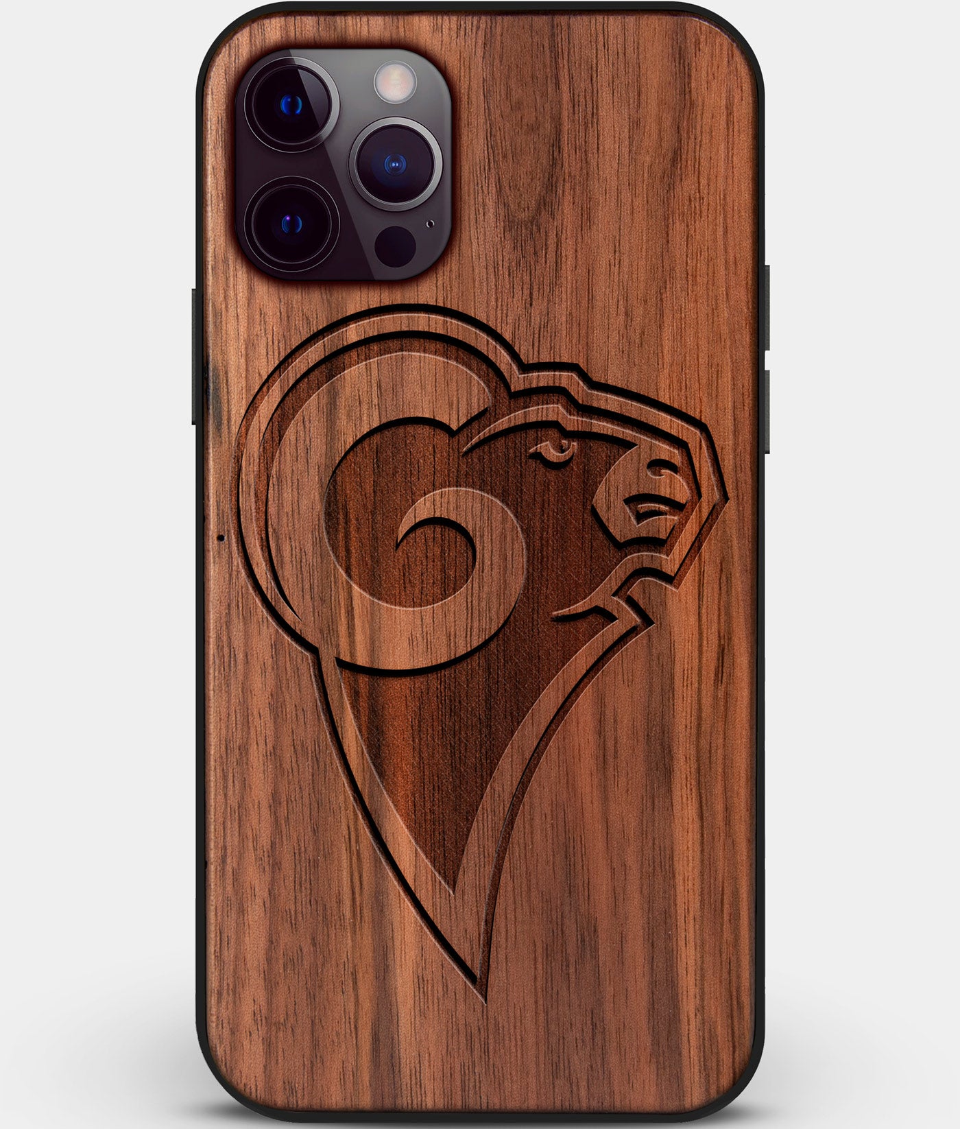 Custom Carved Wood Los Angeles Rams iPhone 12 Pro Max Case | Personalized Walnut Wood Los Angeles Rams Cover, Birthday Gift, Gifts For Him, Monogrammed Gift For Fan | by Engraved In Nature