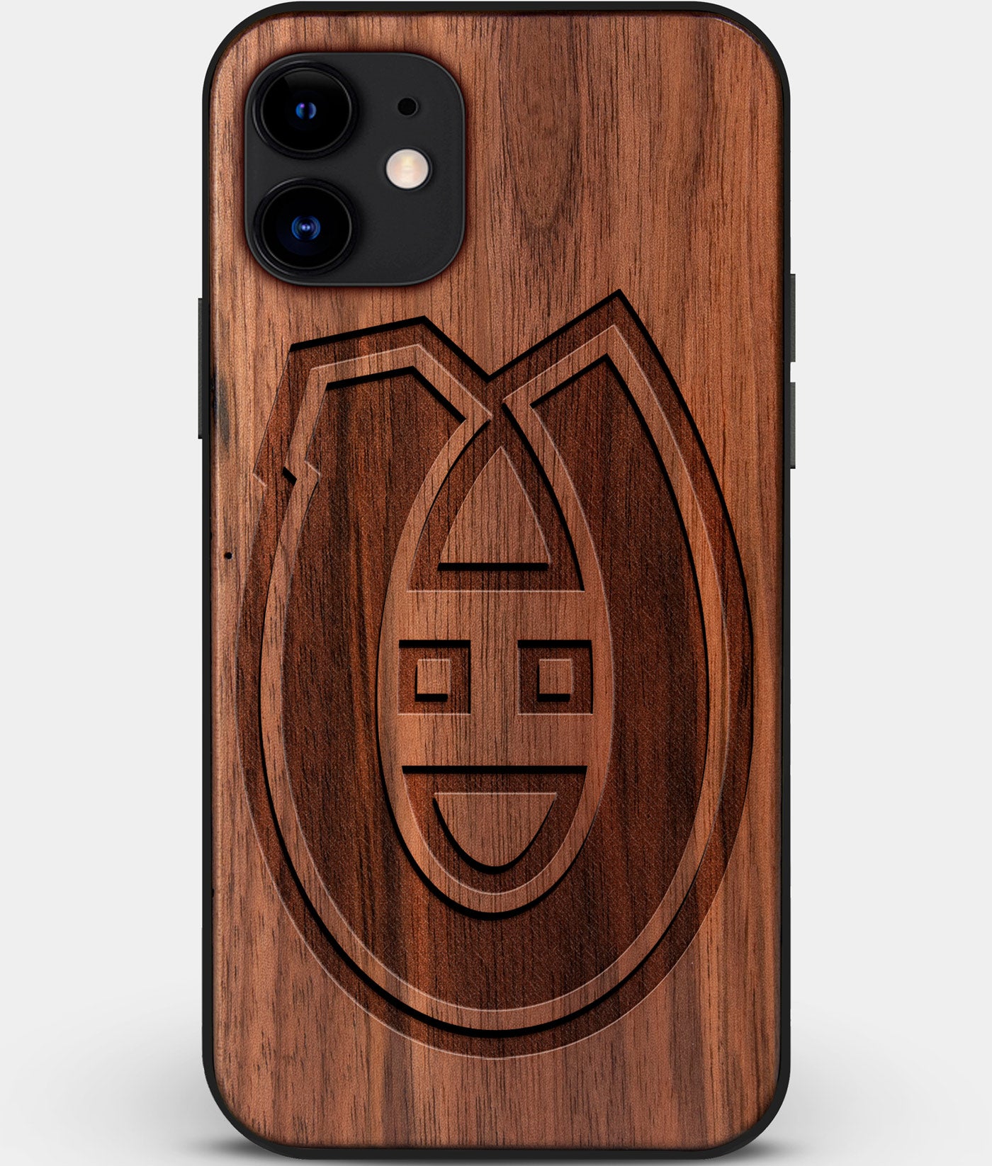 Custom Carved Wood Montreal Canadiens iPhone 11 Case | Personalized Walnut Wood Montreal Canadiens Cover, Birthday Gift, Gifts For Him, Monogrammed Gift For Fan | by Engraved In Nature