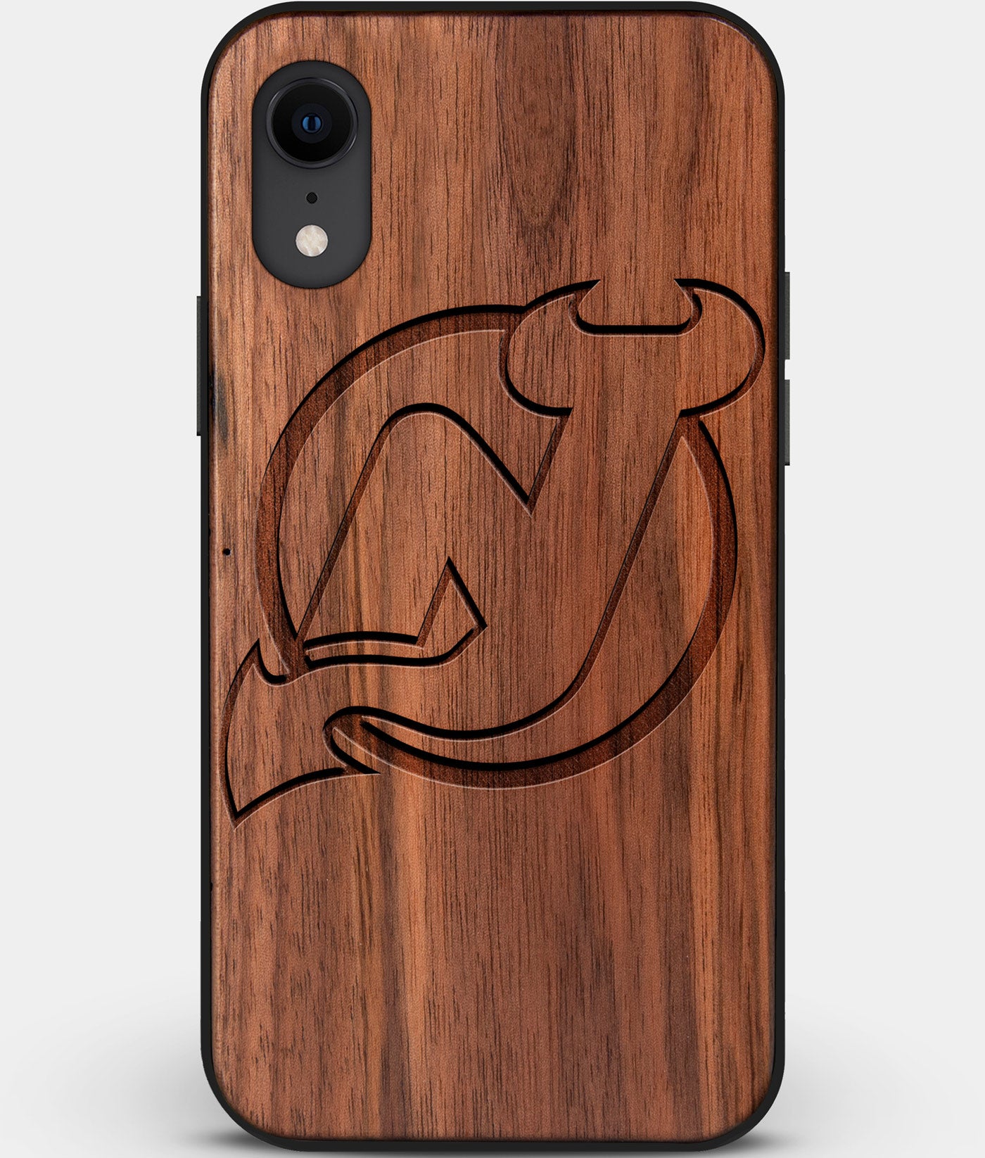 Custom Carved Wood New Jersey Devils iPhone XR Case | Personalized Walnut Wood New Jersey Devils Cover, Birthday Gift, Gifts For Him, Monogrammed Gift For Fan | by Engraved In Nature