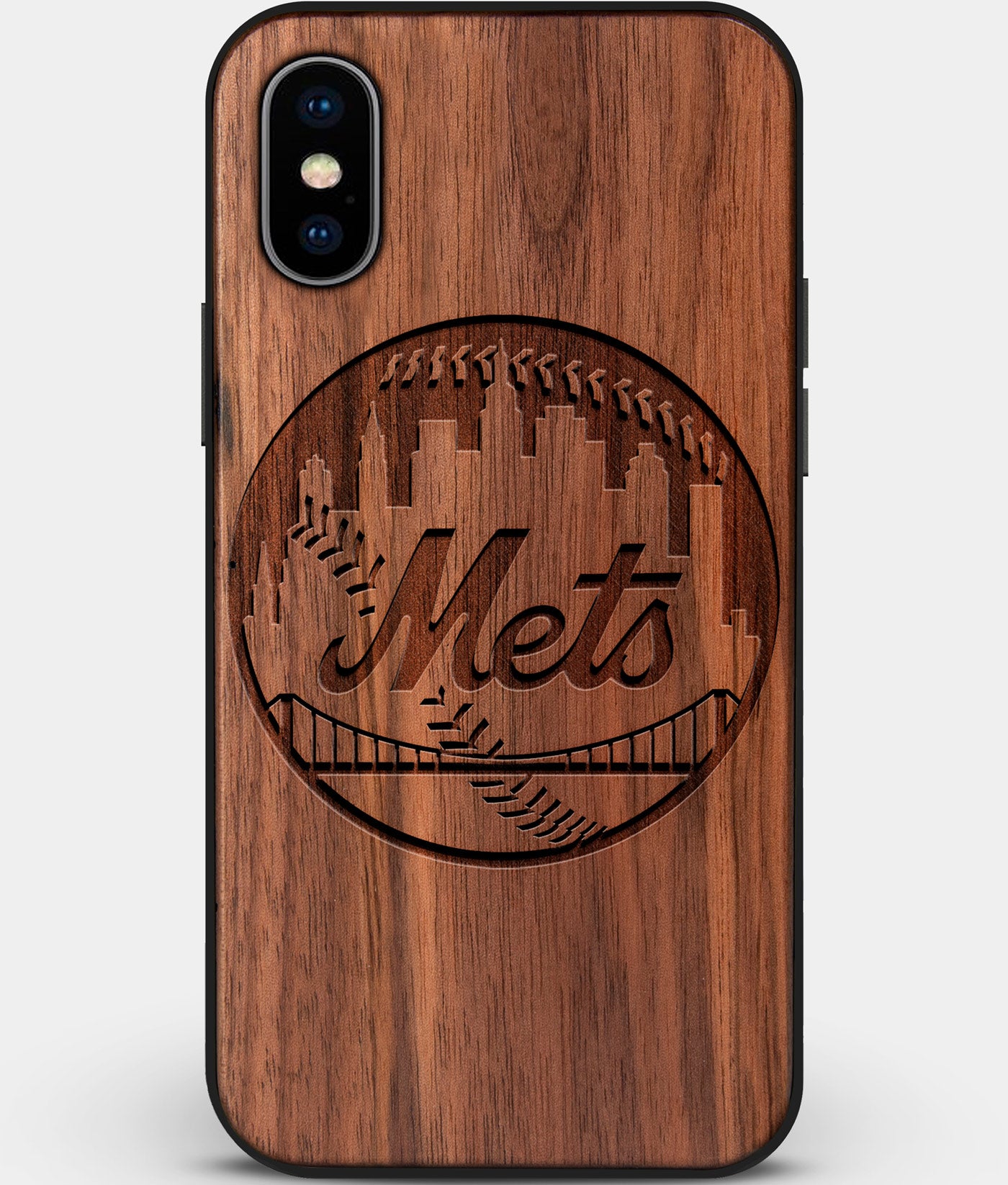 Custom Carved Wood New York Mets iPhone XS Max Case | Personalized Walnut Wood New York Mets Cover, Birthday Gift, Gifts For Him, Monogrammed Gift For Fan | by Engraved In Nature