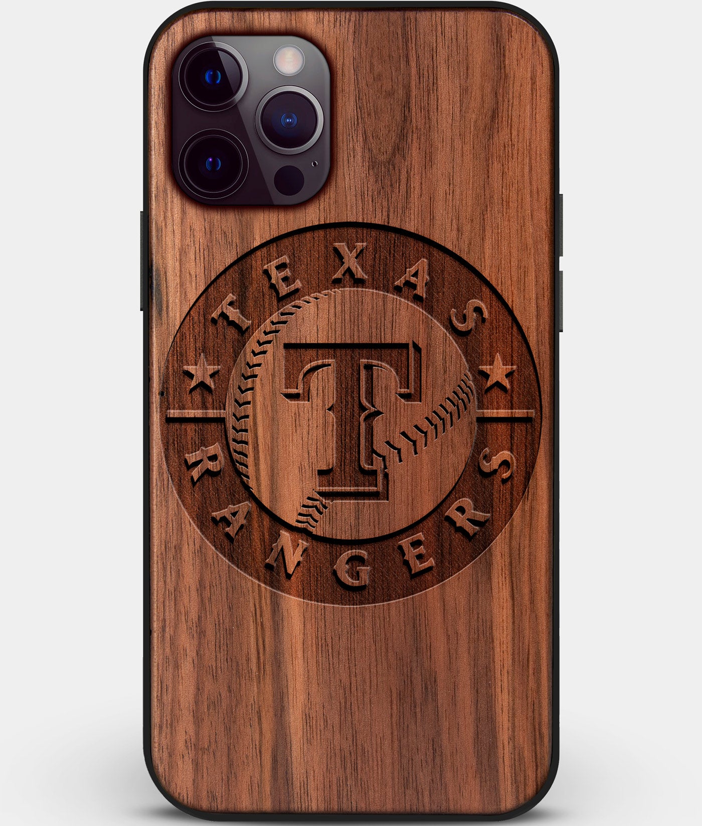 Custom Carved Wood Texas Rangers iPhone 12 Pro Case | Personalized Walnut Wood Texas Rangers Cover, Birthday Gift, Gifts For Him, Monogrammed Gift For Fan | by Engraved In Nature