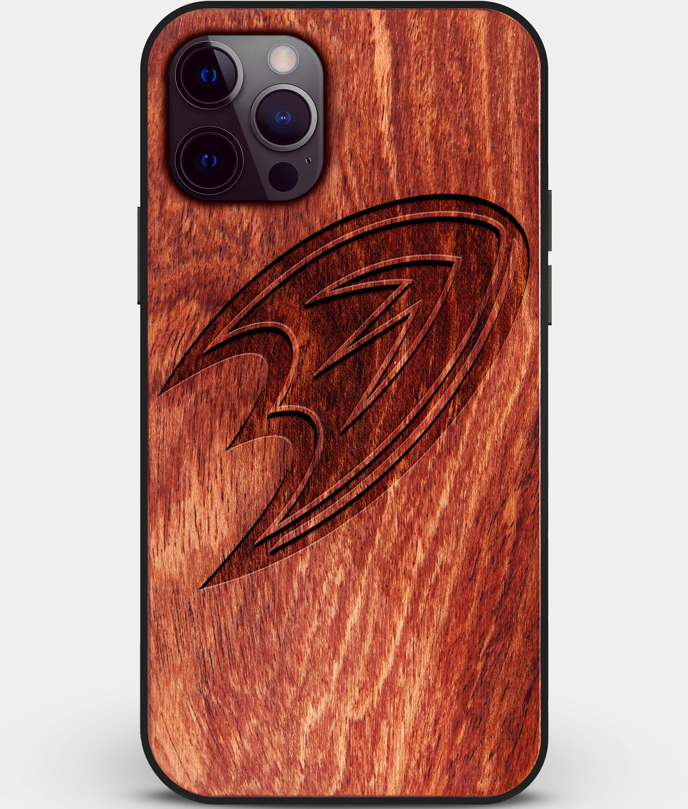 Custom Carved Wood Anaheim Ducks iPhone 12 Pro Max Case | Personalized Mahogany Wood Anaheim Ducks Cover, Birthday Gift, Gifts For Him, Monogrammed Gift For Fan | by Engraved In Nature