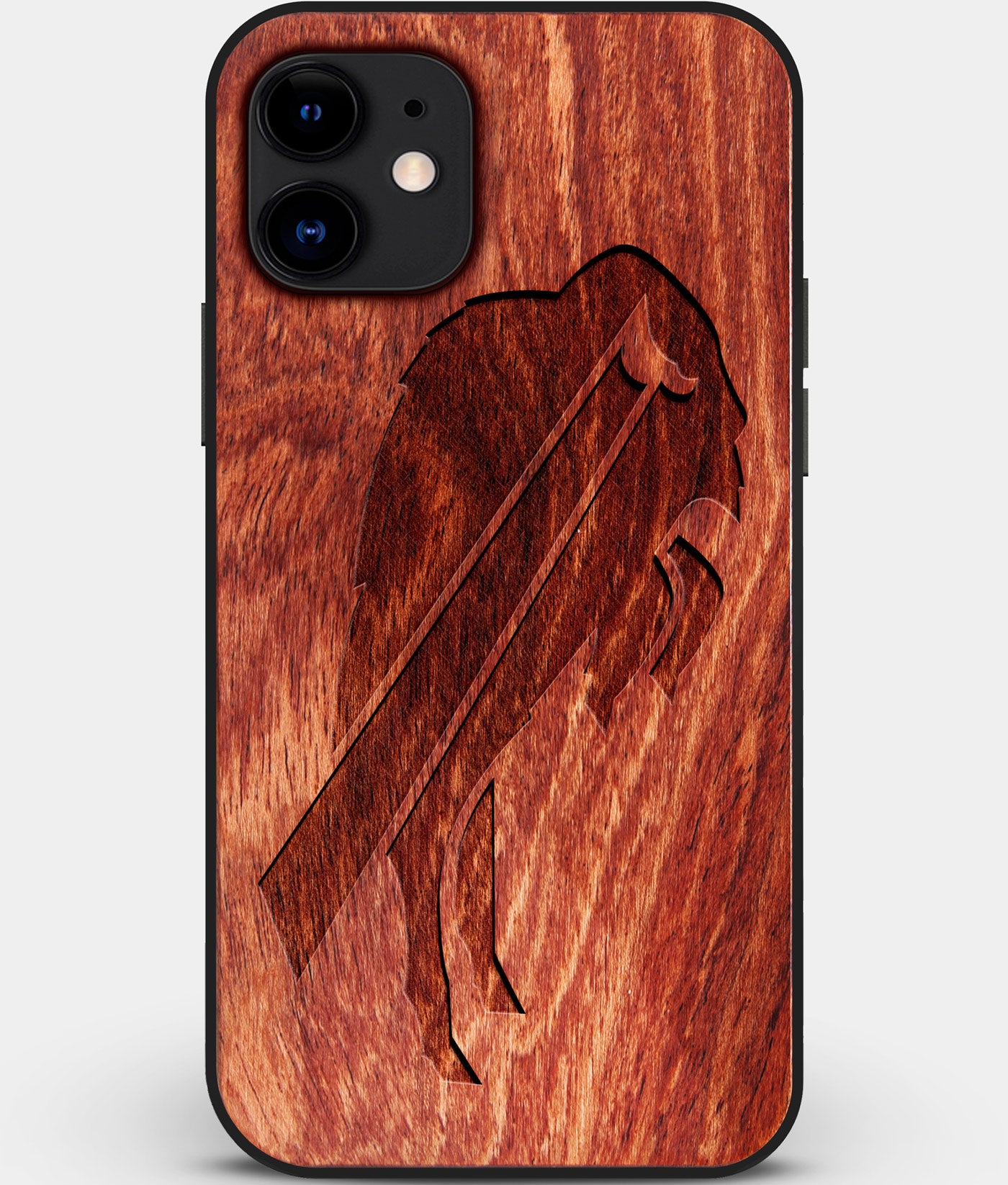 Custom Carved Wood Buffalo Bills iPhone 12 Mini Case | Personalized Mahogany Wood Buffalo Bills Cover, Birthday Gift, Gifts For Him, Monogrammed Gift For Fan | by Engraved In Nature