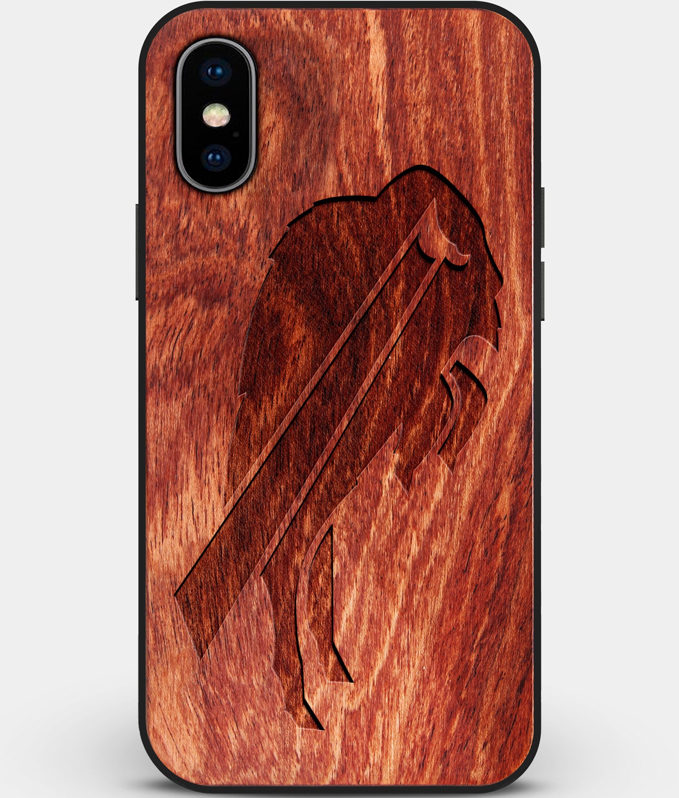 Custom Carved Wood Buffalo Bills iPhone X/XS Case | Personalized Mahogany Wood Buffalo Bills Cover, Birthday Gift, Gifts For Him, Monogrammed Gift For Fan | by Engraved In Nature