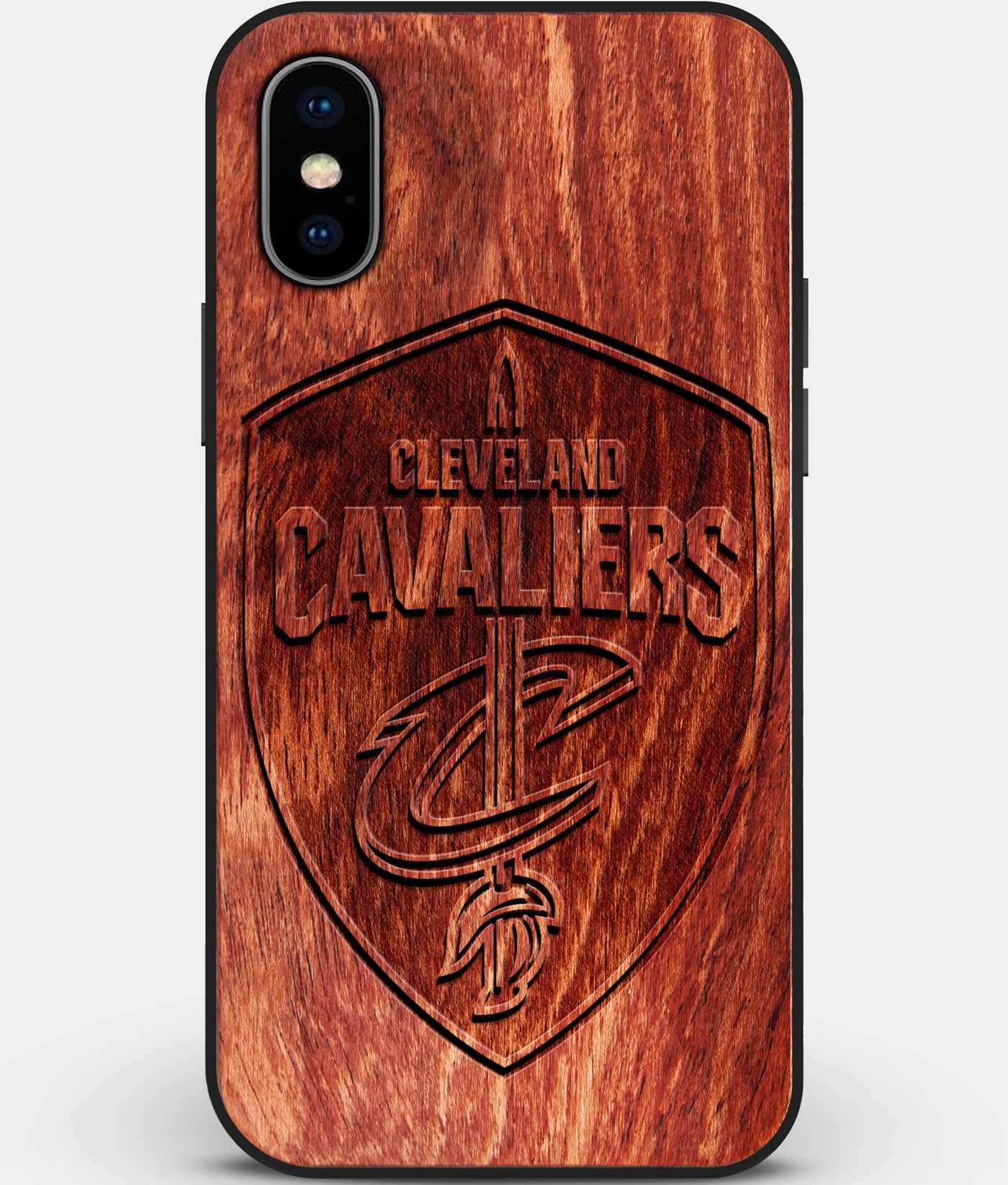 Custom Carved Wood Cleveland Cavaliers iPhone X/XS Case | Personalized Mahogany Wood Cleveland Cavaliers Cover, Birthday Gift, Gifts For Him, Monogrammed Gift For Fan | by Engraved In Nature