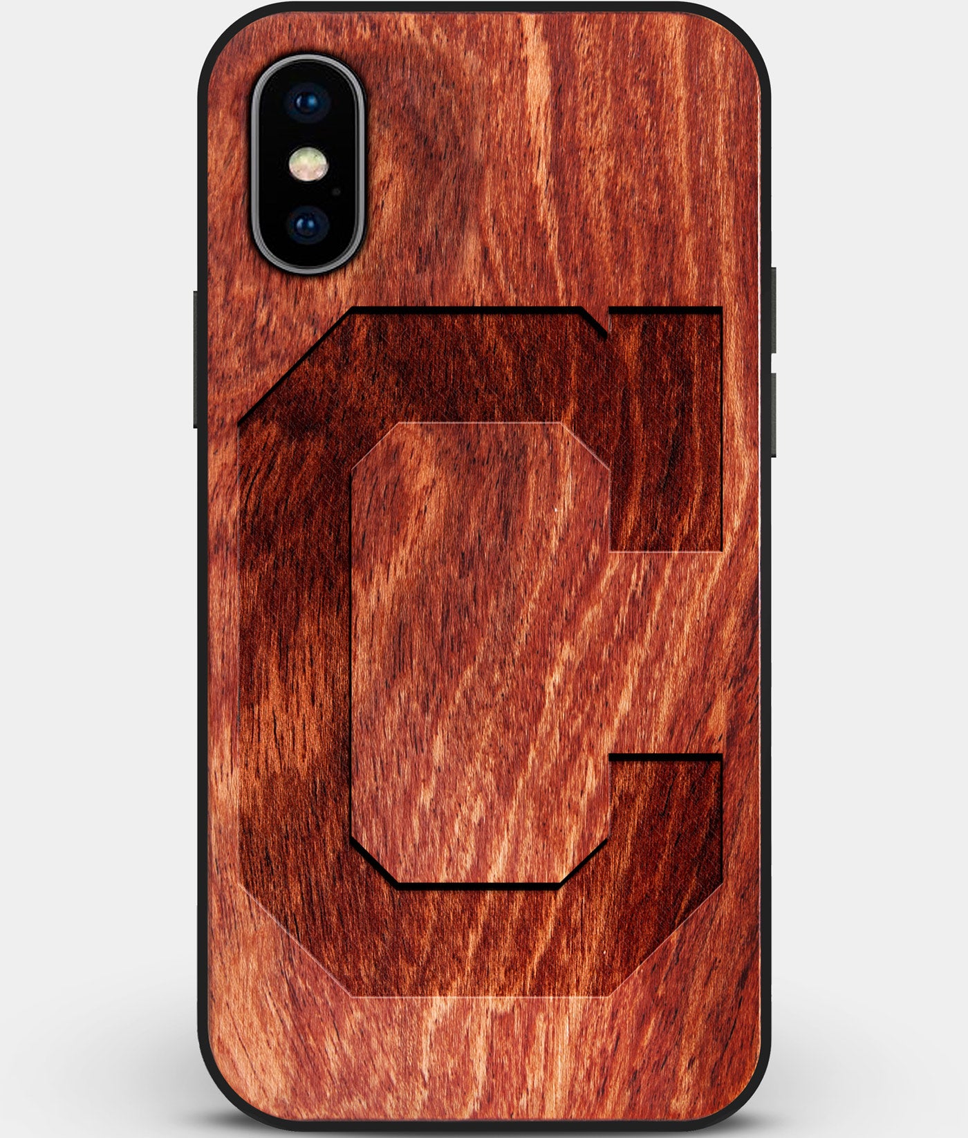 Custom Carved Wood Cleveland Guardians iPhone X/XS Case | Personalized Mahogany Wood Cleveland Guardians Cover, Birthday Gift, Gifts For Him, Monogrammed Gift For Fan | by Engraved In Nature