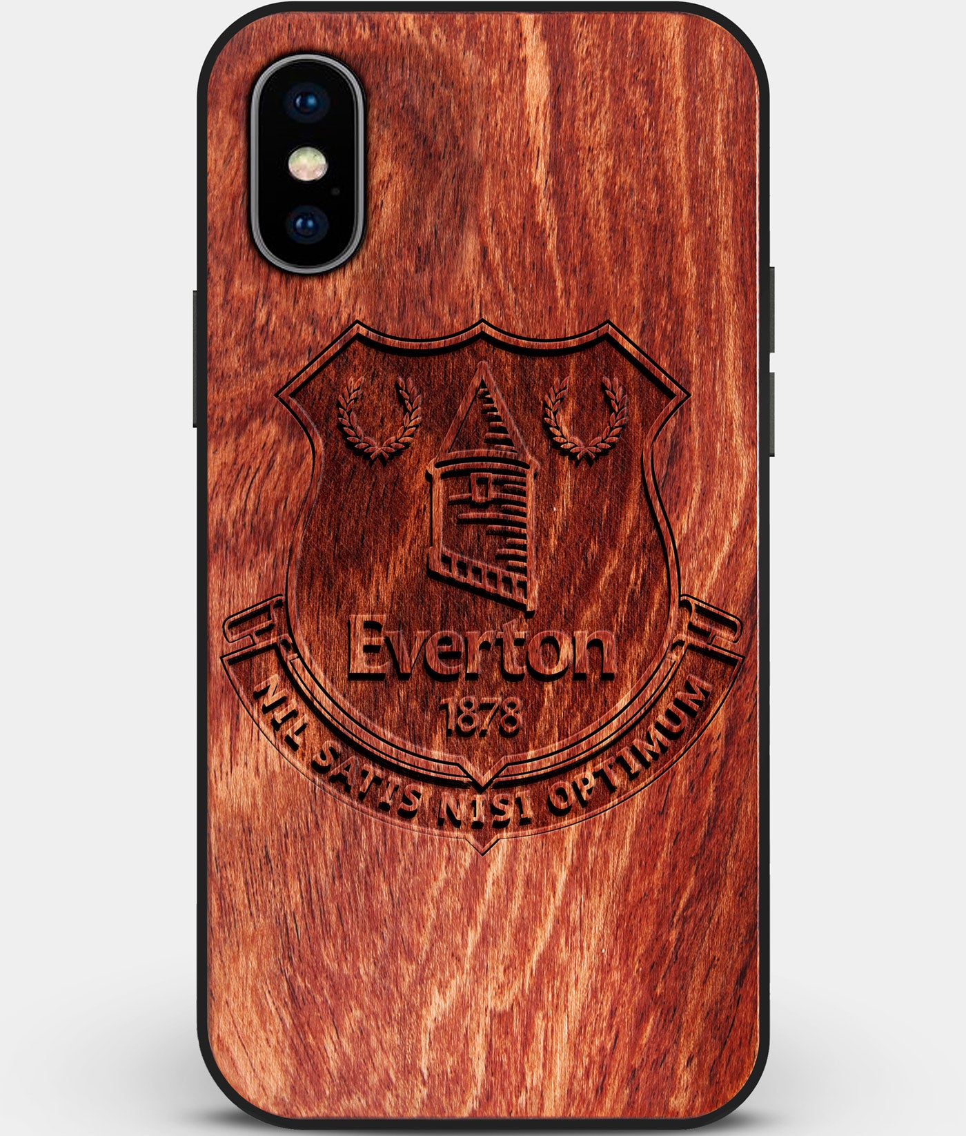 Custom Carved Wood Everton F.C. iPhone XS Max Case | Personalized Mahogany Wood Everton F.C. Cover, Birthday Gift, Gifts For Him, Monogrammed Gift For Fan | by Engraved In Nature