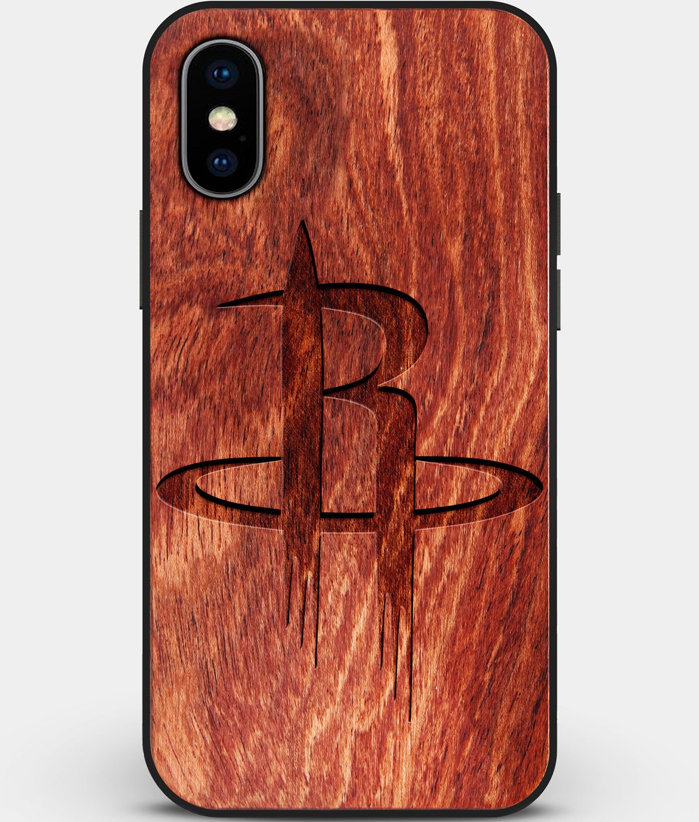 Custom Carved Wood Houston Rockets iPhone XS Max Case | Personalized Mahogany Wood Houston Rockets Cover, Birthday Gift, Gifts For Him, Monogrammed Gift For Fan | by Engraved In Nature