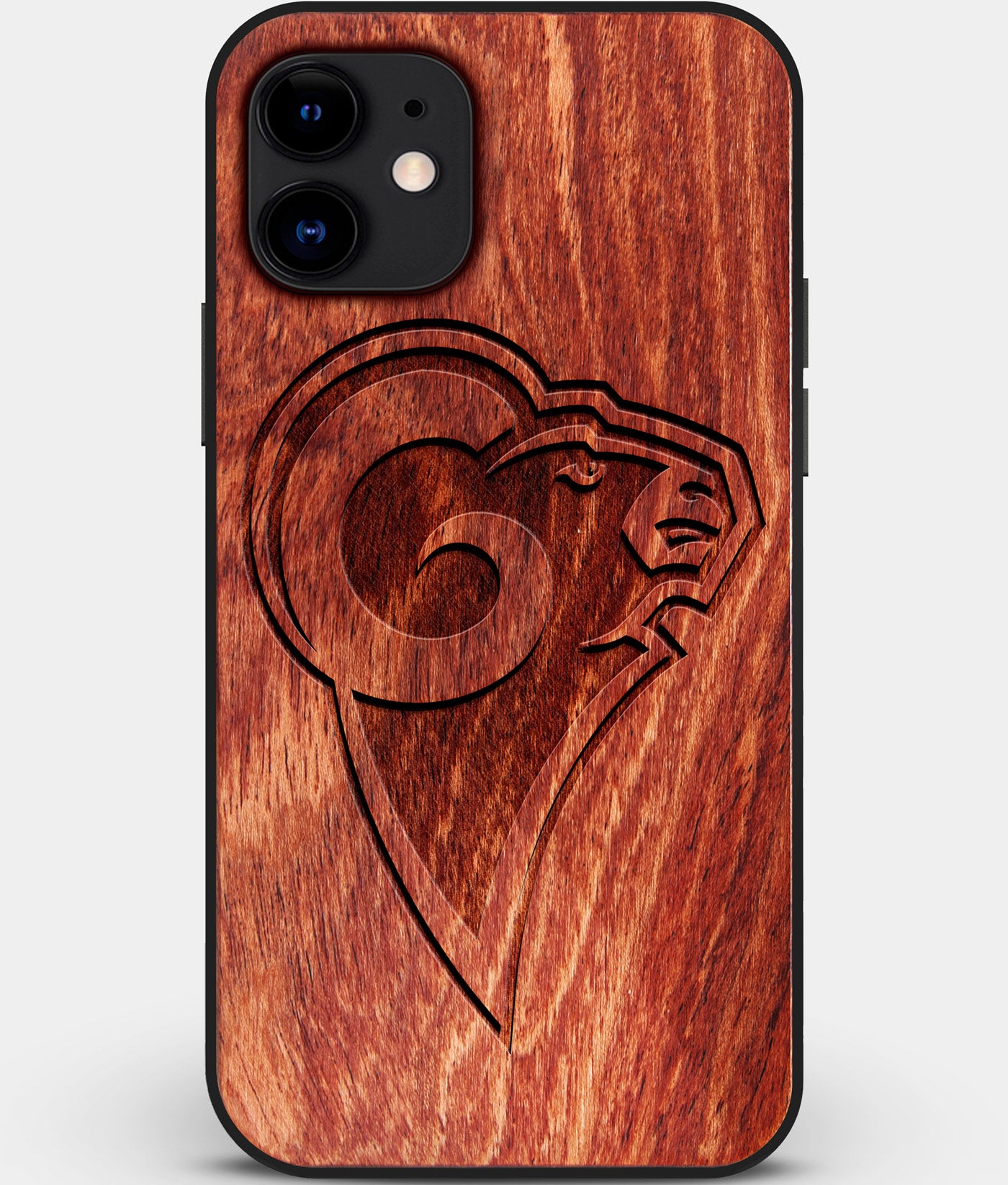 Custom Carved Wood Los Angeles Rams iPhone 12 Mini Case | Personalized Mahogany Wood Los Angeles Rams Cover, Birthday Gift, Gifts For Him, Monogrammed Gift For Fan | by Engraved In Nature