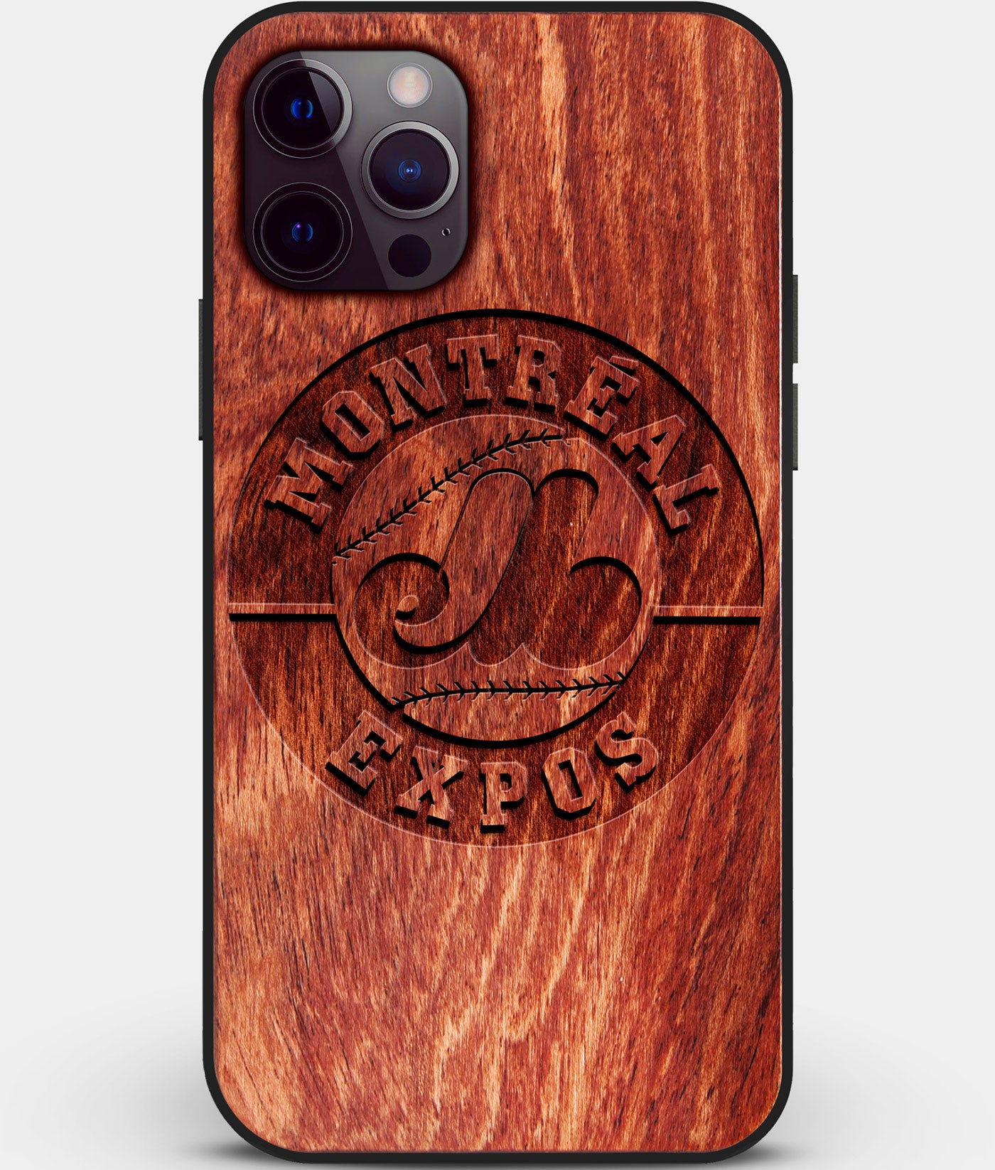 Custom Carved Wood Montreal Expos iPhone 12 Pro Case | Personalized Mahogany Wood Montreal Expos Cover, Birthday Gift, Gifts For Him, Monogrammed Gift For Fan | by Engraved In Nature